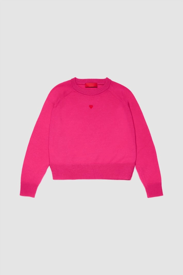 Crew neck sweater with embroidery KID - FUCHSIA