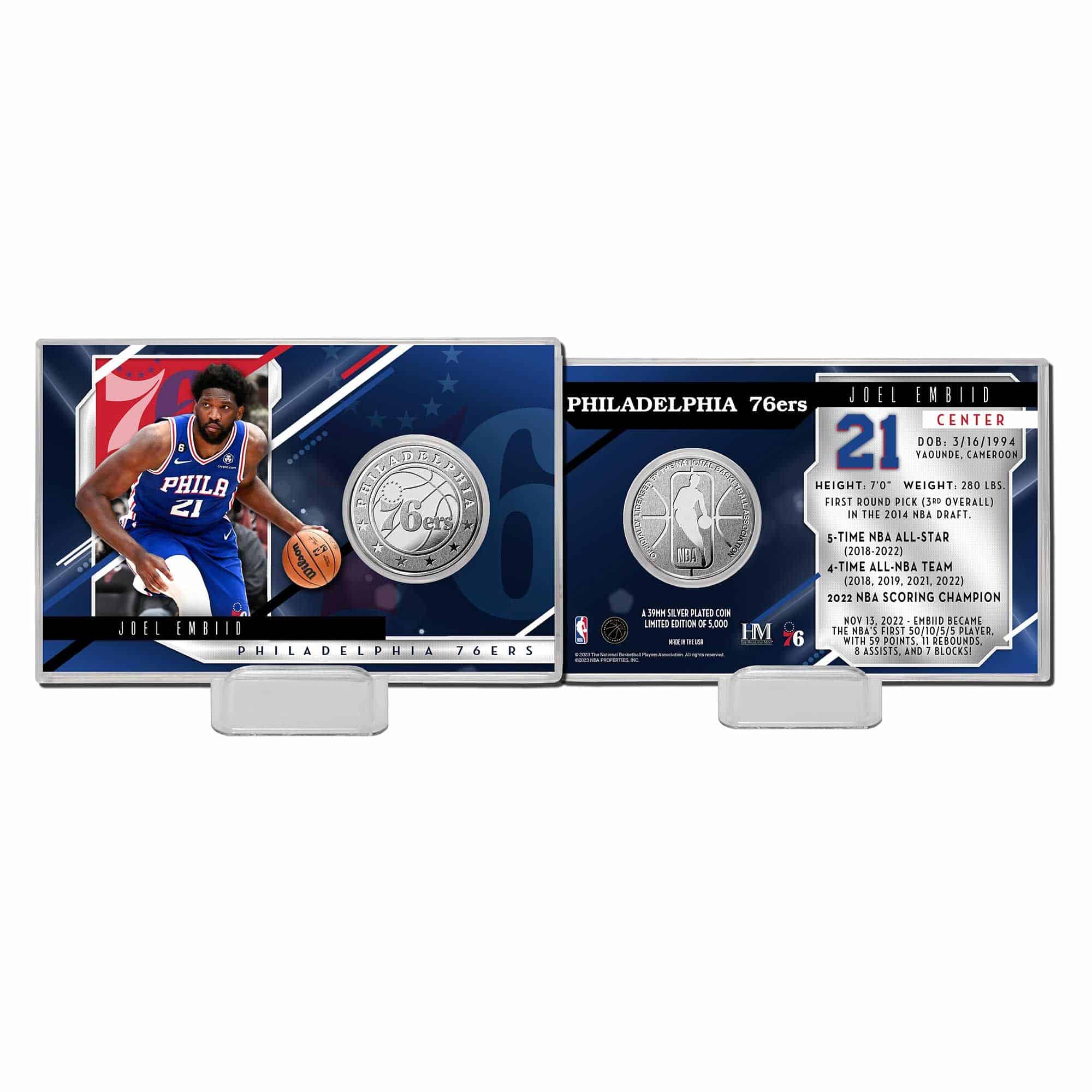 Joel Embiid Philadelphia 76ers NBA Silver Coin Card