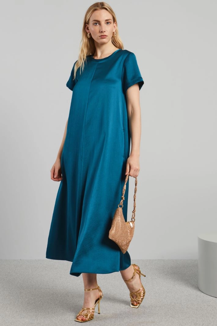 Long short-sleeved dress - PETROL