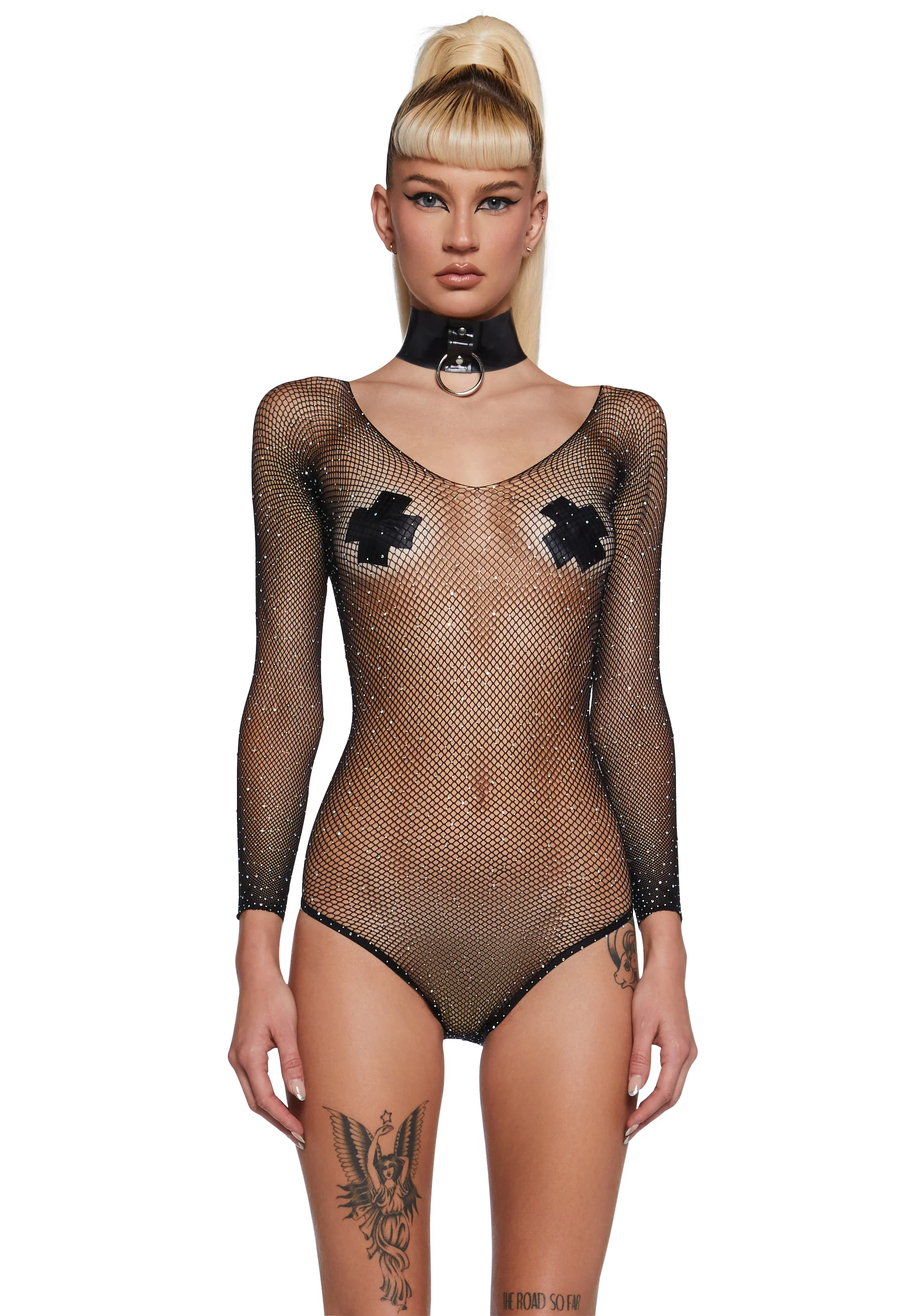 Supernova Party Fishnet Bodysuit - Black