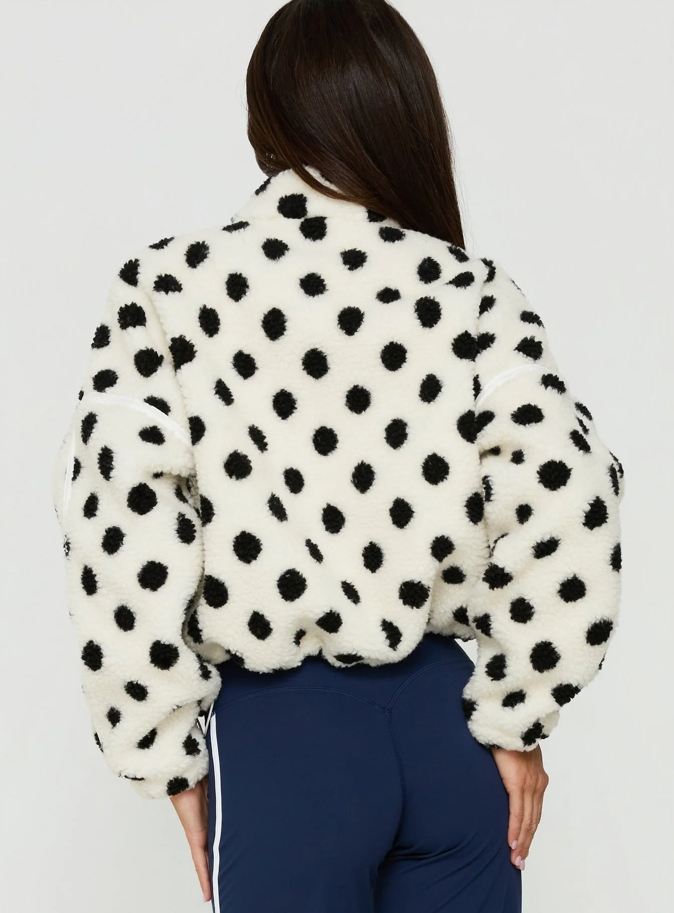 Sammee Polar Fleece Contrast Zip Through Jacket White Polka
