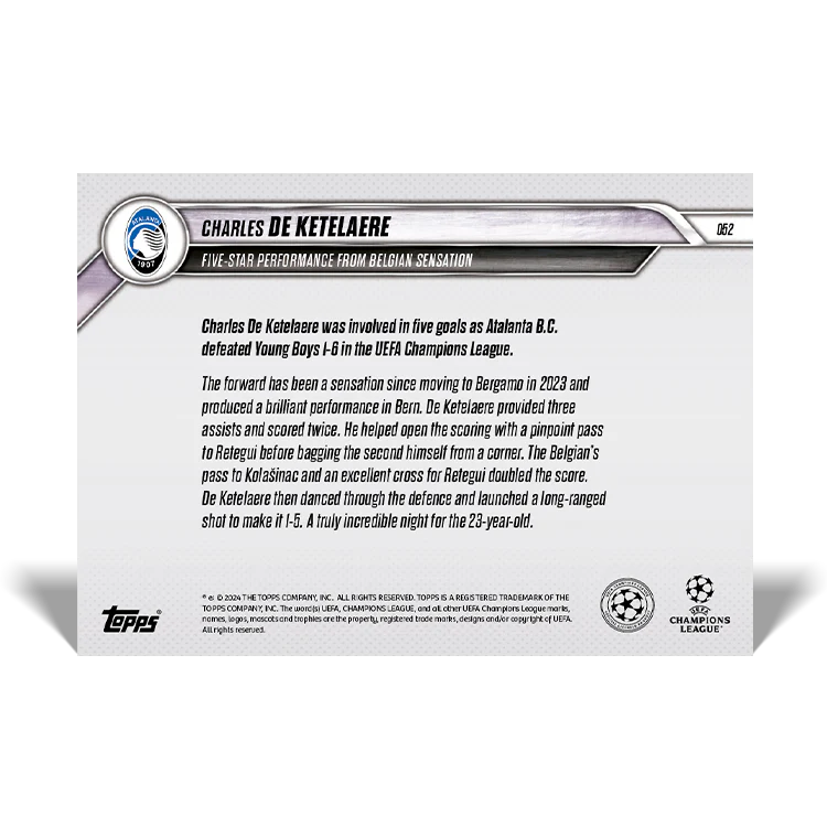 Charles De Ketelaere - Five-star performance from Belgian sensation - 24/25 UCC Topps NOW® Card 52