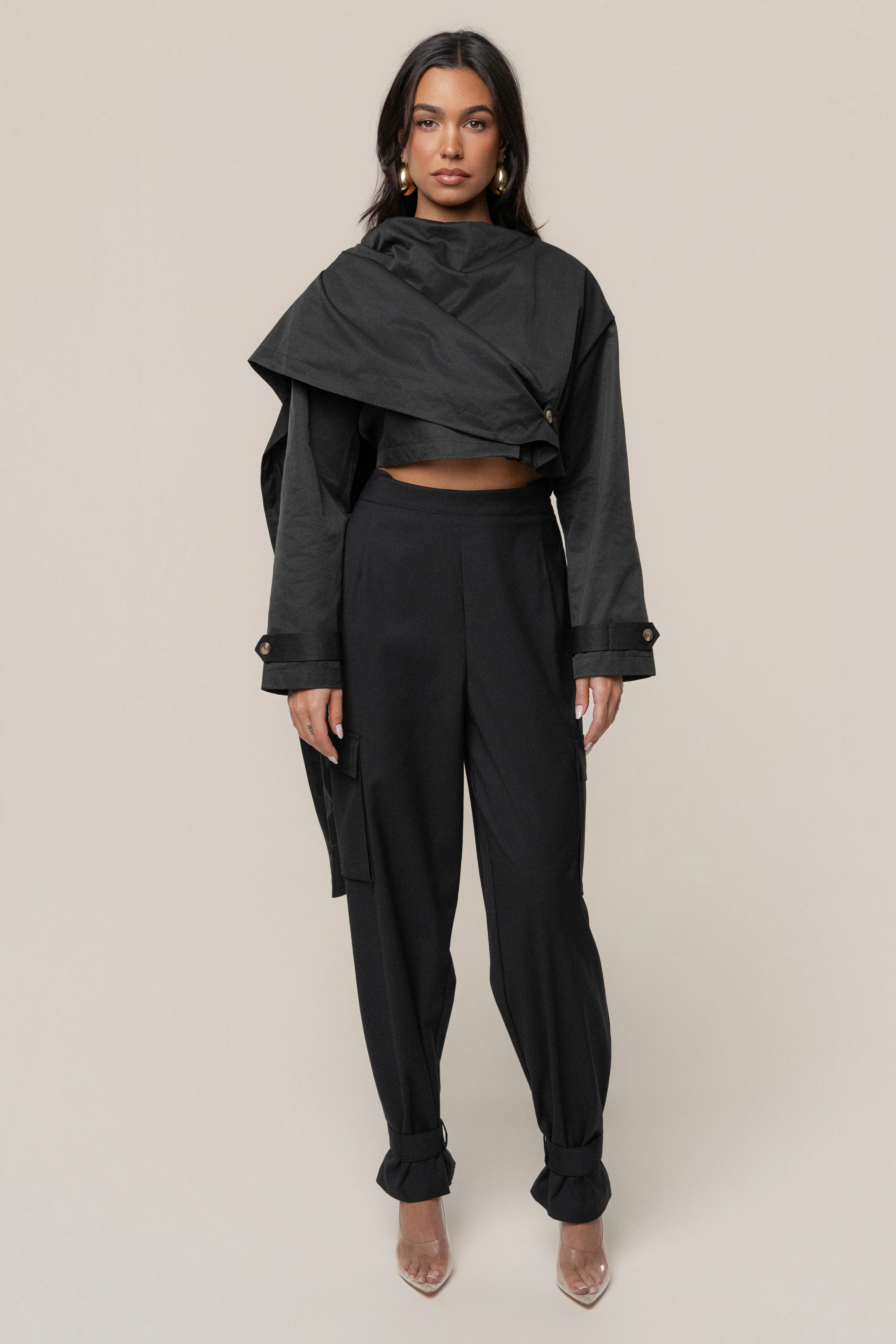 Black Autumn Flow Cargo Pants