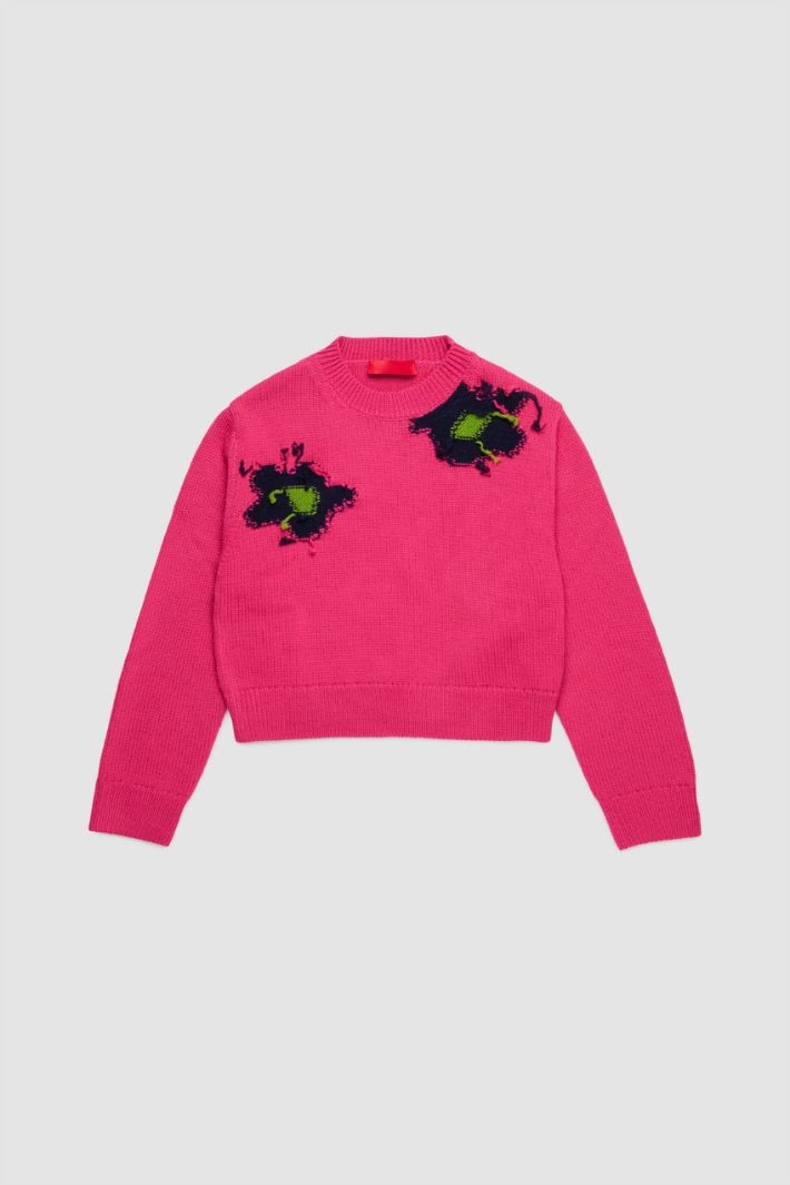 Pullover with flowers KID - FUCHSIA