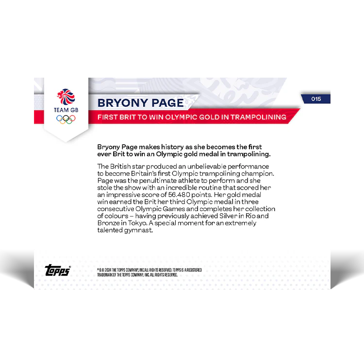 Bryony Page - First Brit to win Olympic gold in trampolining - 2024 Team GB TOPPS NOW® Card 15