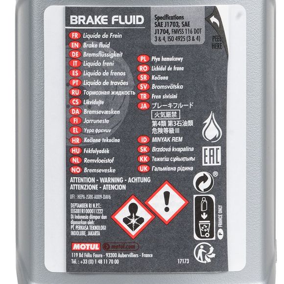 Liquide de frein Motul DOT 3 & 4 500ML UniverselRef : MOT0068 / 102718