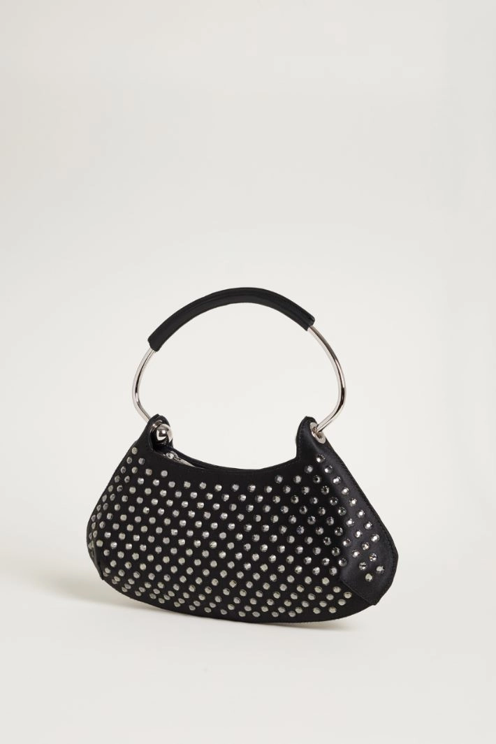 Rhinestone-embellished satin mini bag - BLACK