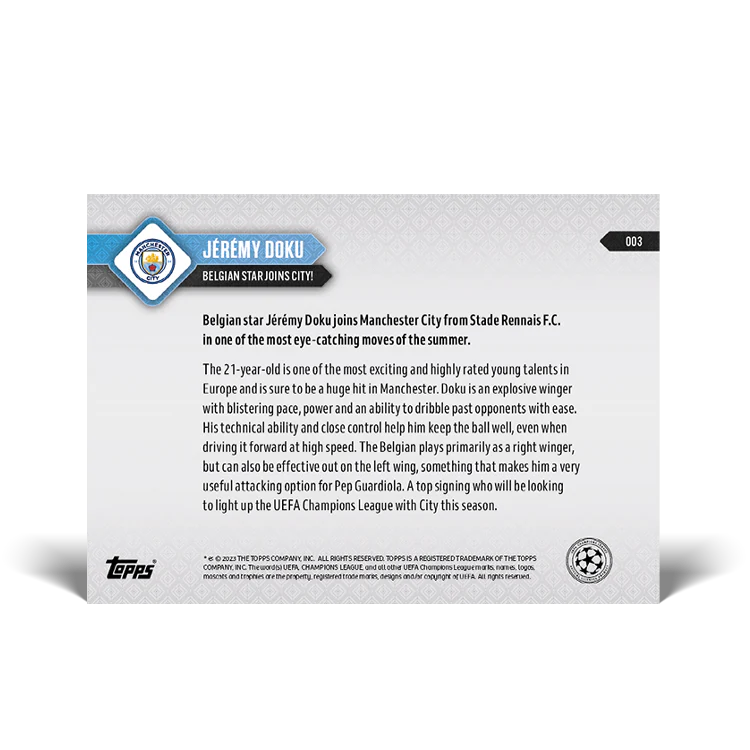 Topps UK - Belgian Star joins City! - UCL TOPPS NOW® Card #3