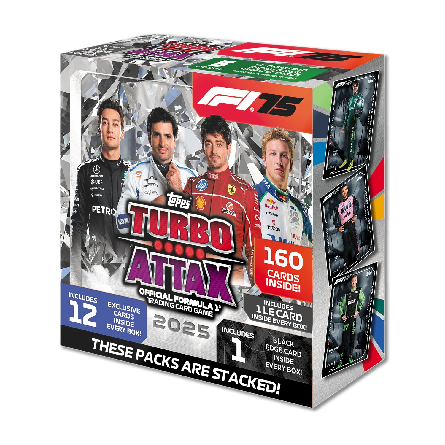 Topps Turbo Attax Formula 1® 2025 - Monster Box - 160 Turbo Attax cards per box with 12 exclusive cards, a Black Edge and an LE card guaranteed inside every box - Online Exclusive Product!
