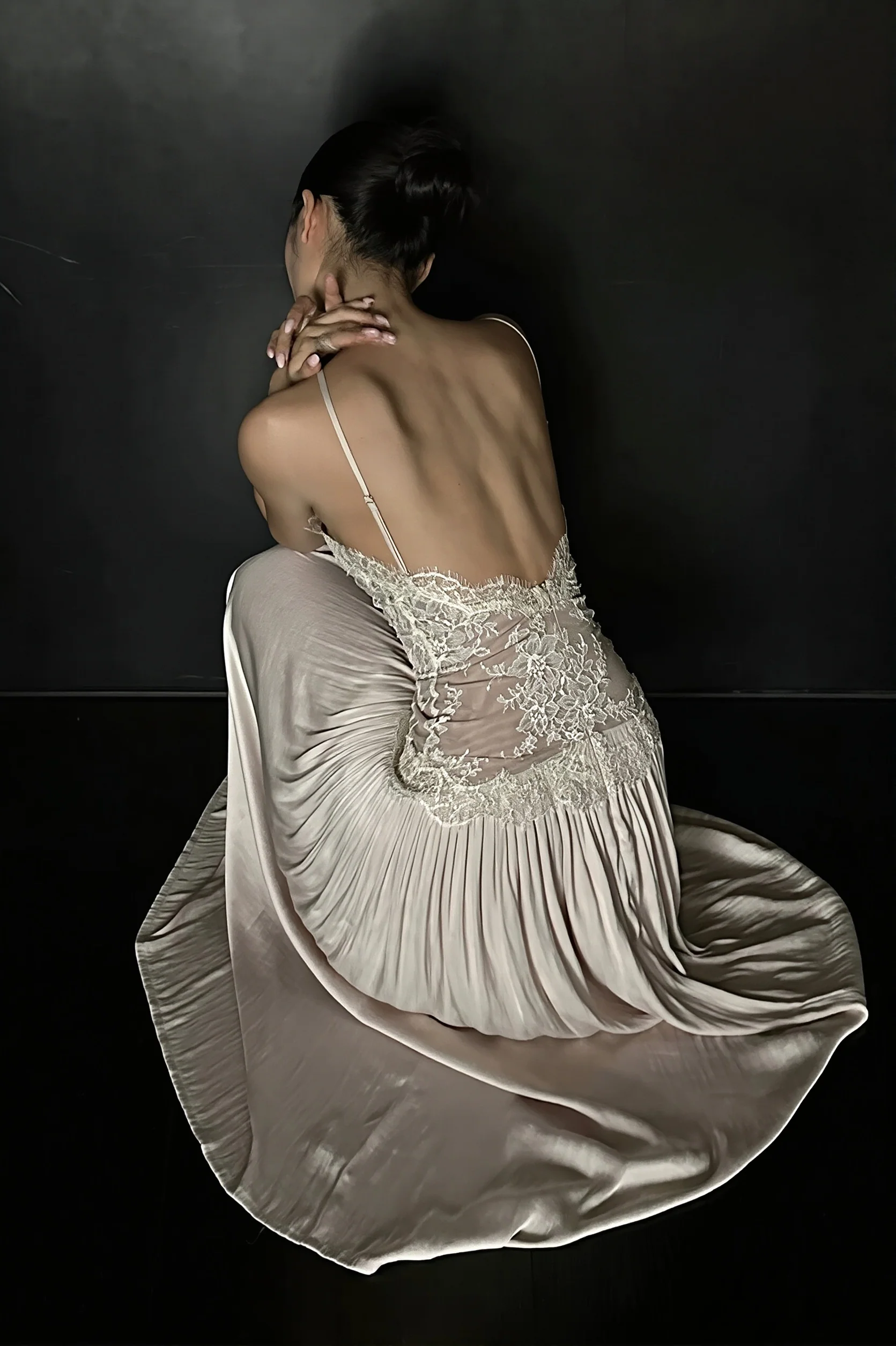 Lace Splice Cami Backless Swing Maxi Dress