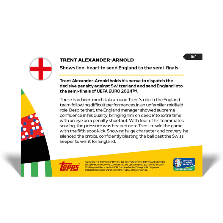 Trent Alexander-Arnold - Shows lion-heart to send England to the semi-finals! - EURO 2024 TOPPS NOW® Card 49