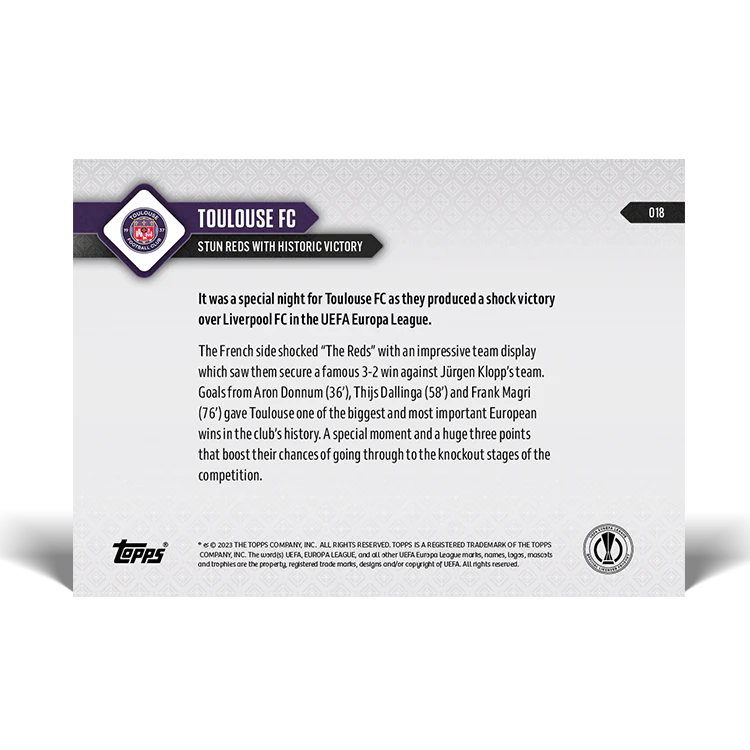 Topps UK - Toulouse - Stun Reds with historic victory - UEL TOPPS NOW® Card #18