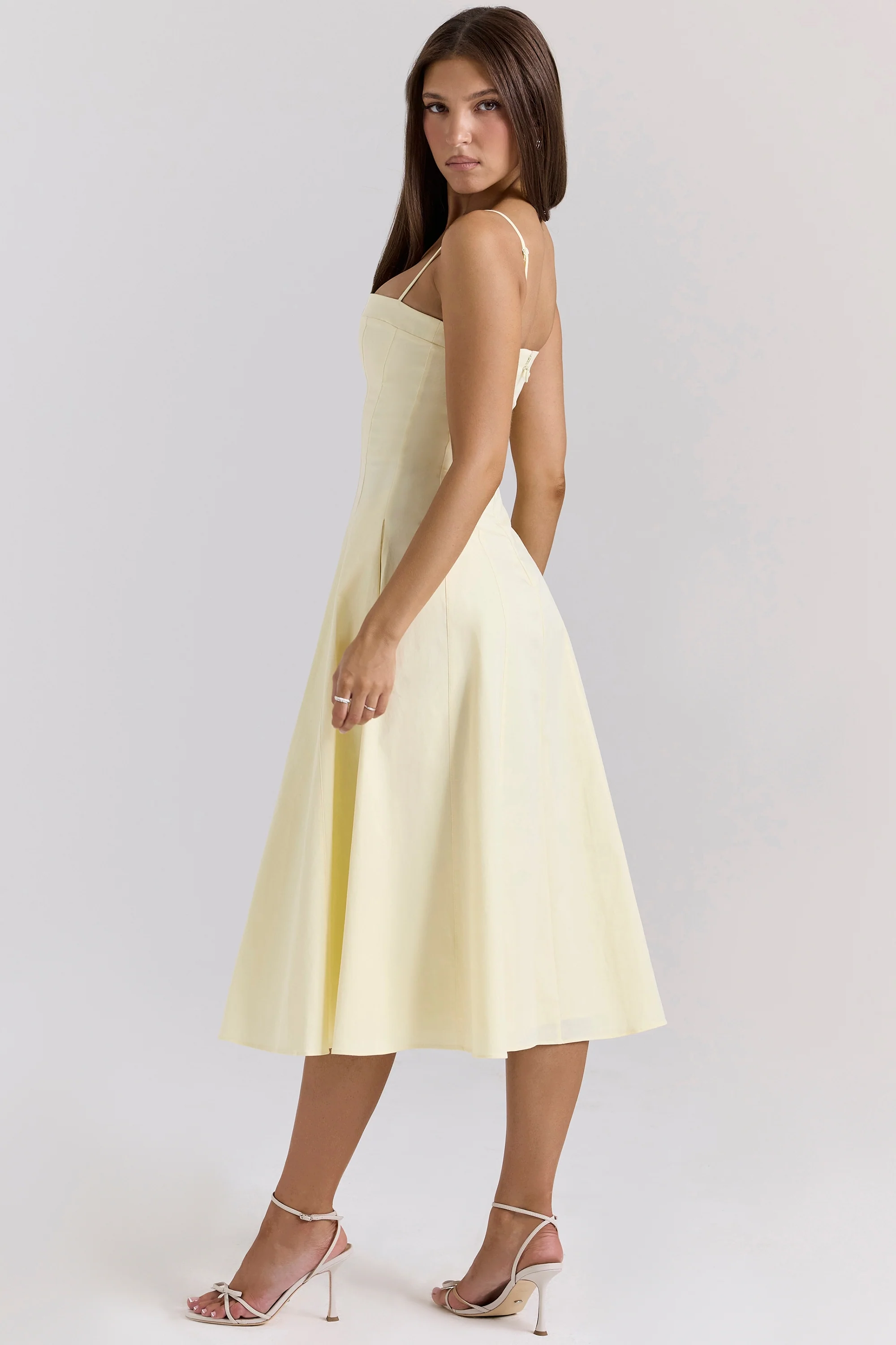 lemon stretch cotton a-line midi sundress
