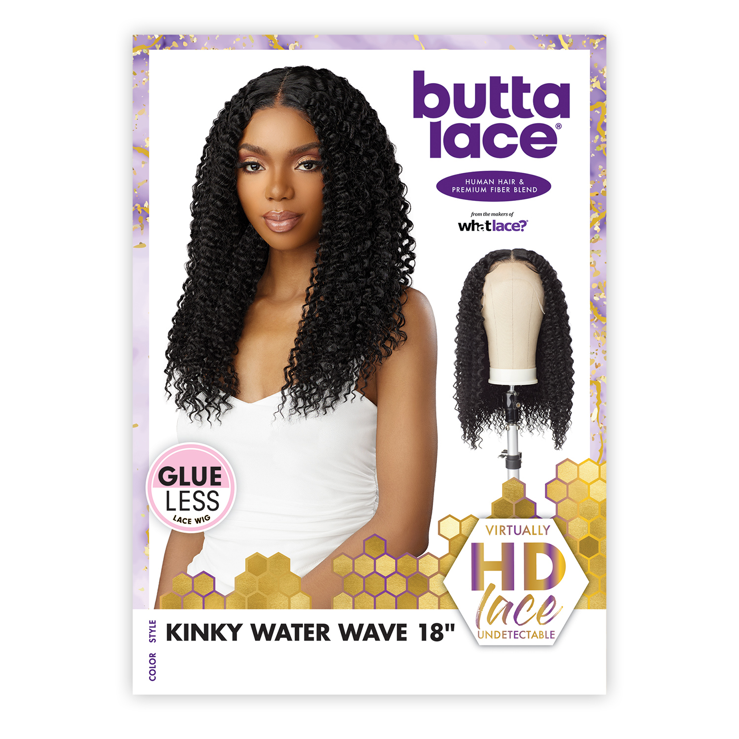 Sensationnel Human Hair Blend HD Lace Front Wig Glueless Butta Lace Kinky Water Wave 18