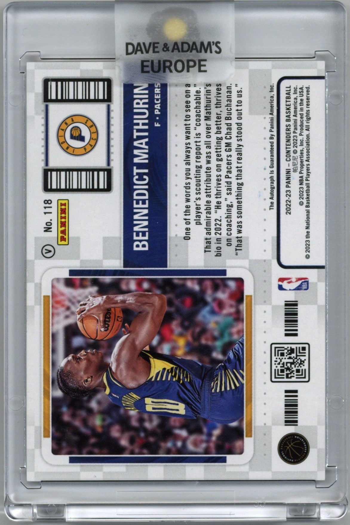 2022/23 Panini Contenders Bennedict Mathurin The Finals Ticket Auto Card #118