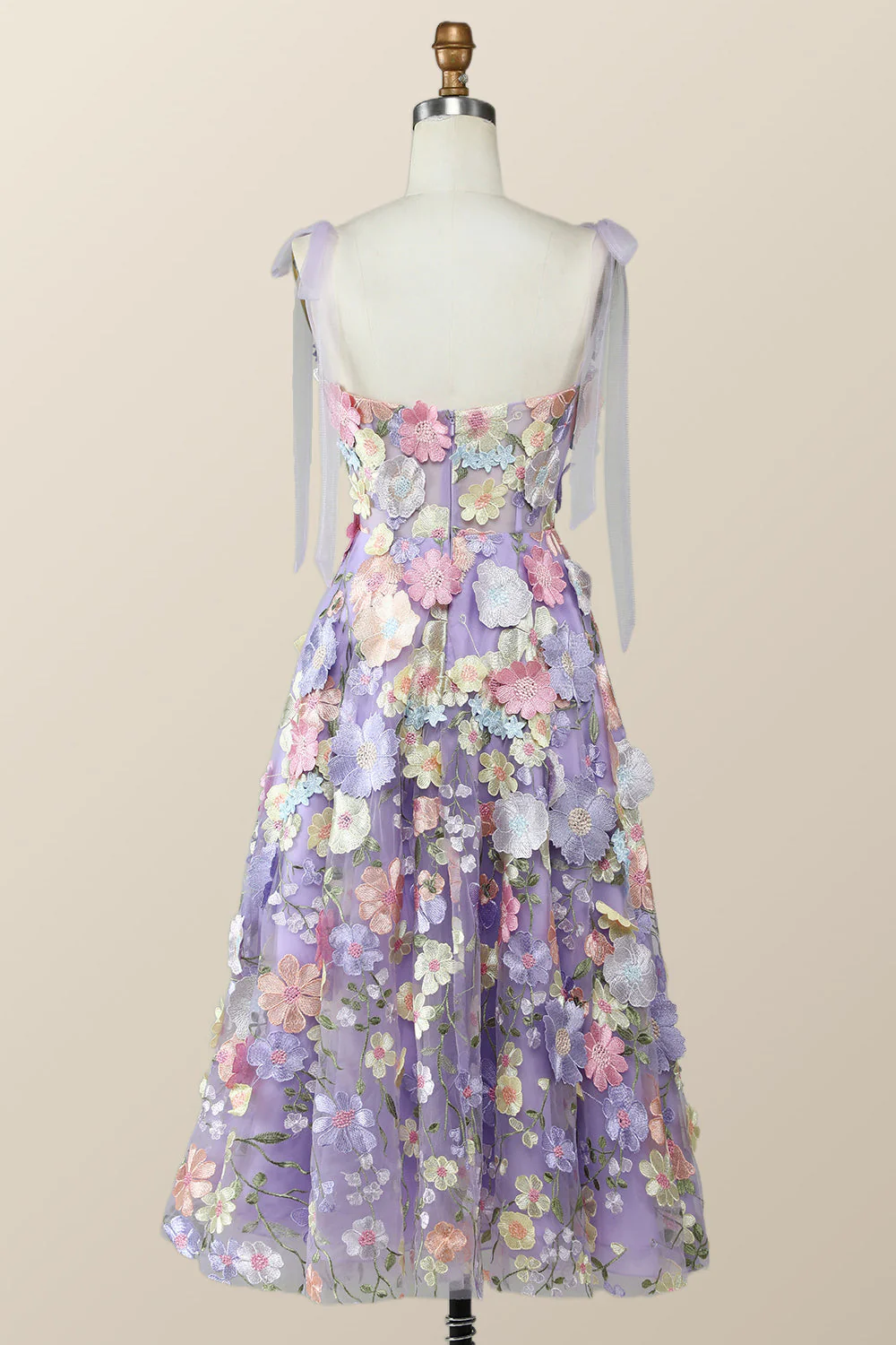Straps Lavender 3D Flower Midi Dress