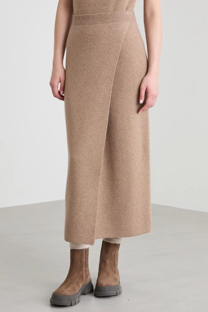 Straight wool and cashmere skirt - BEIGE