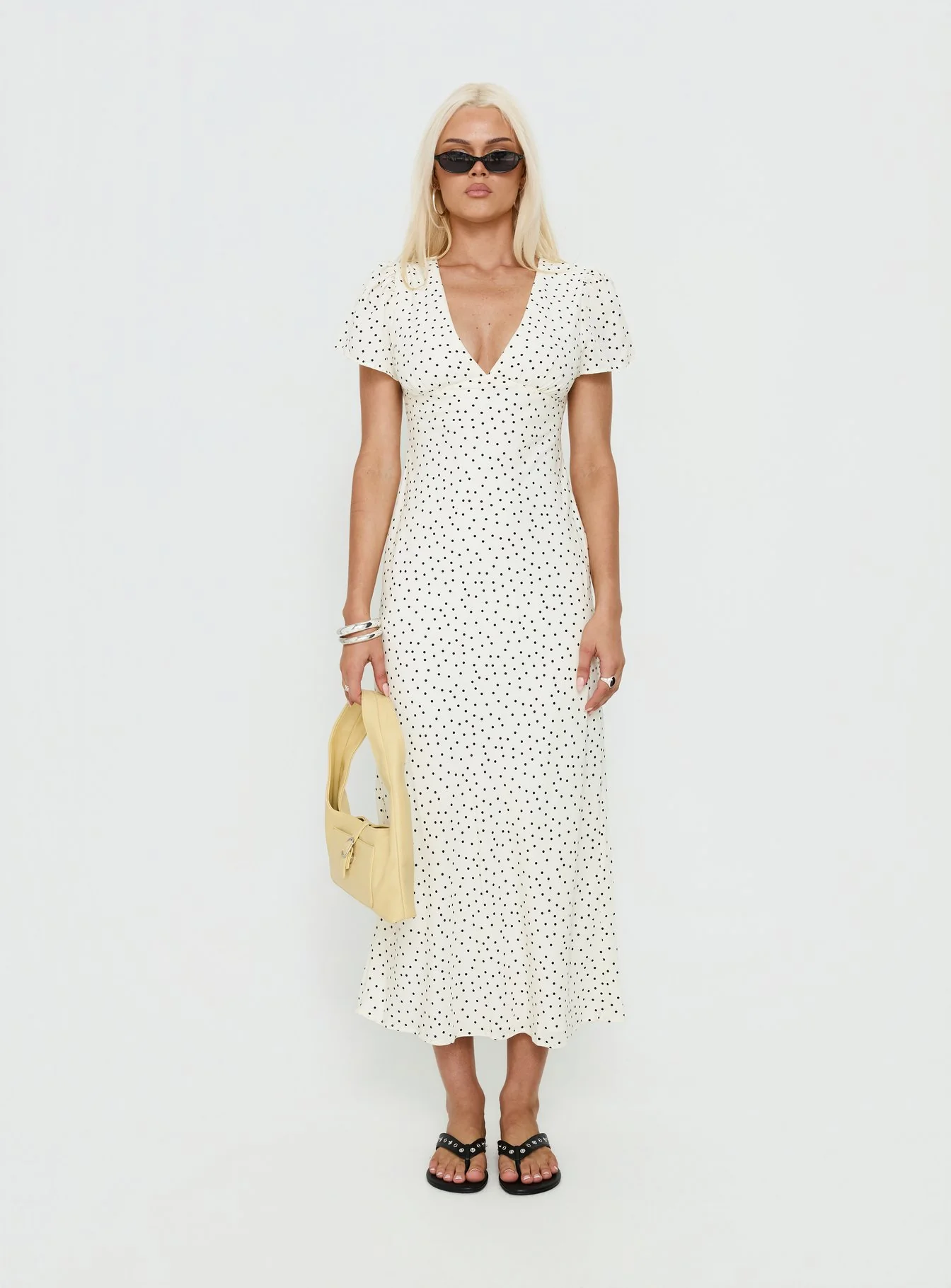 Mareiko V Neck Maxi Dress Cream Polka Dot