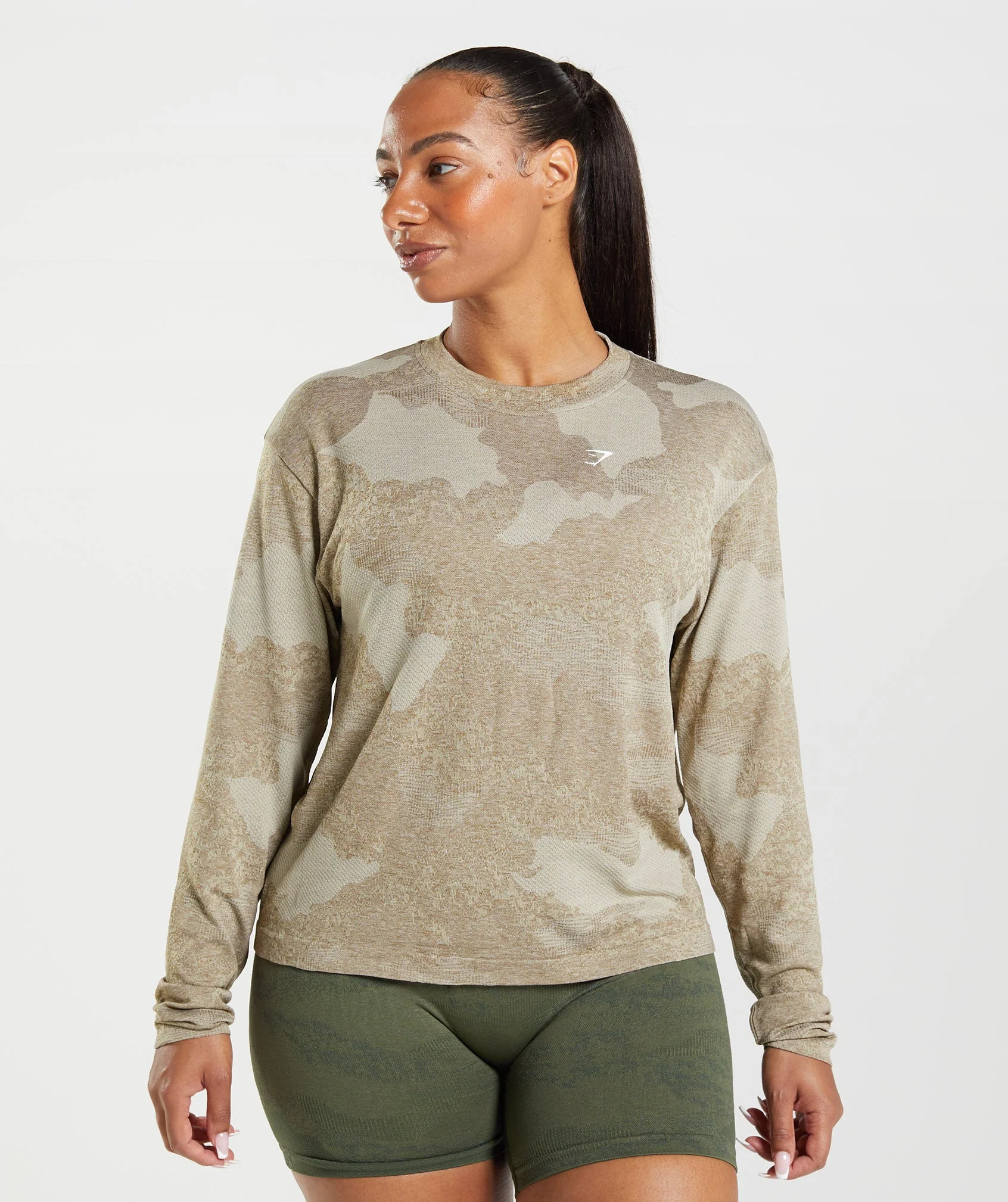 Adapt Camo Seamless Long Sleeve Top Pebble Grey/Soul Brown