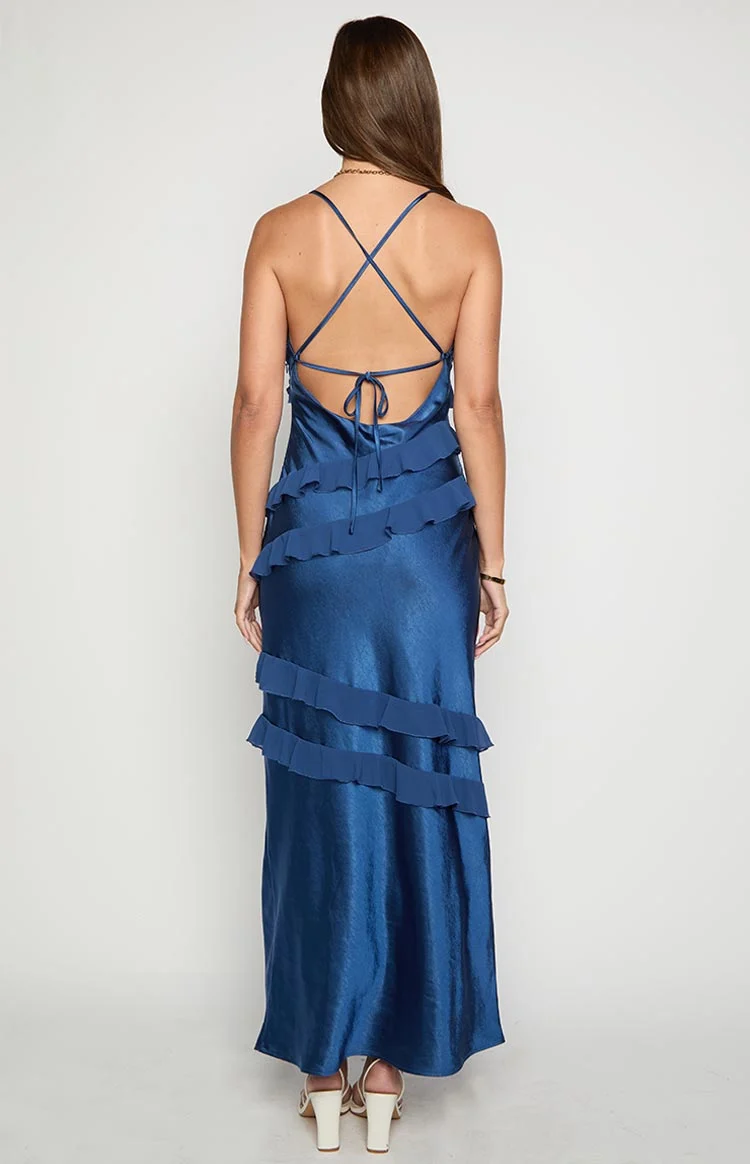 Inara Navy Ruffle Maxi Dress