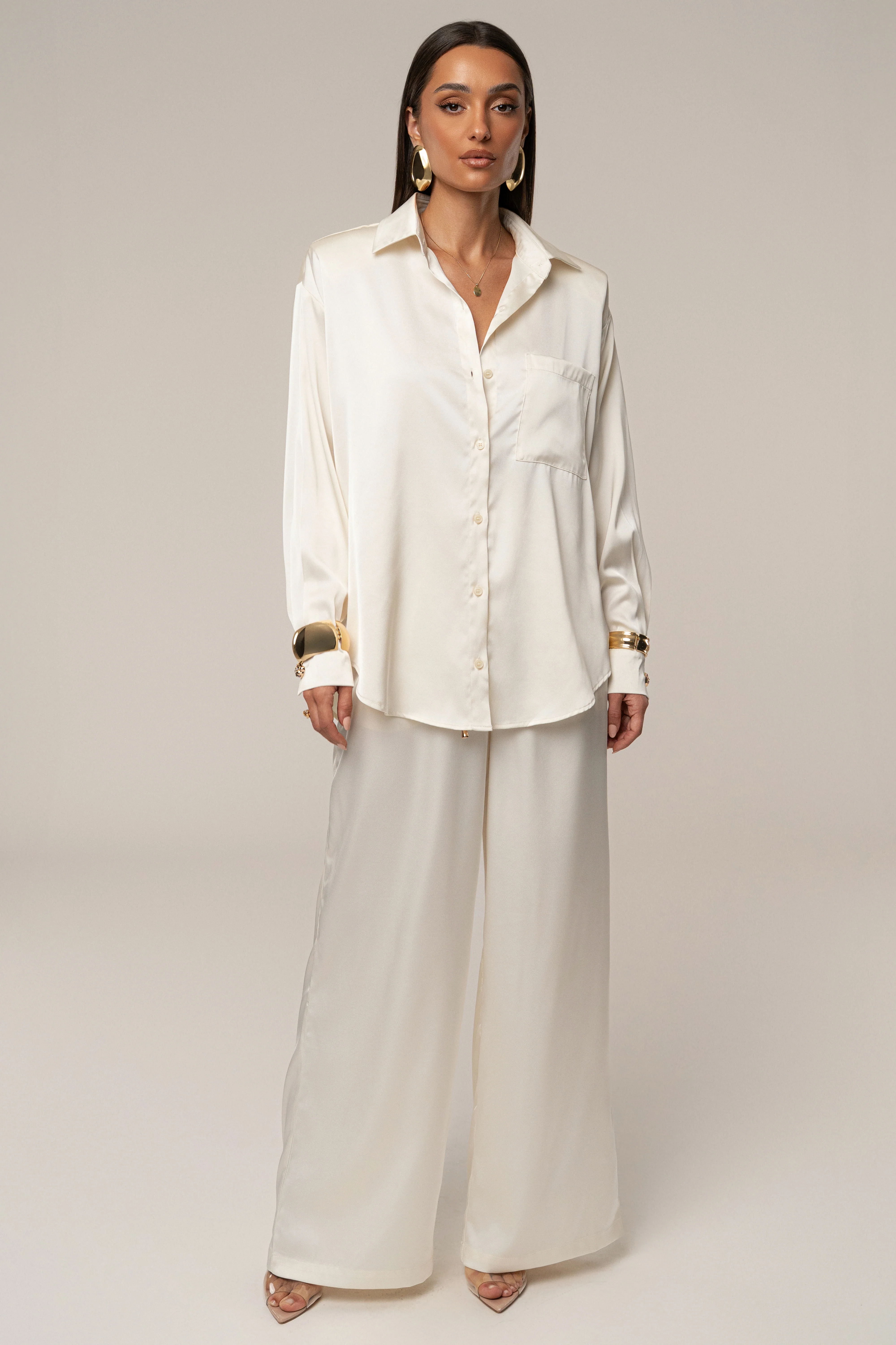 Ivory Island Ease Collared Satin Top