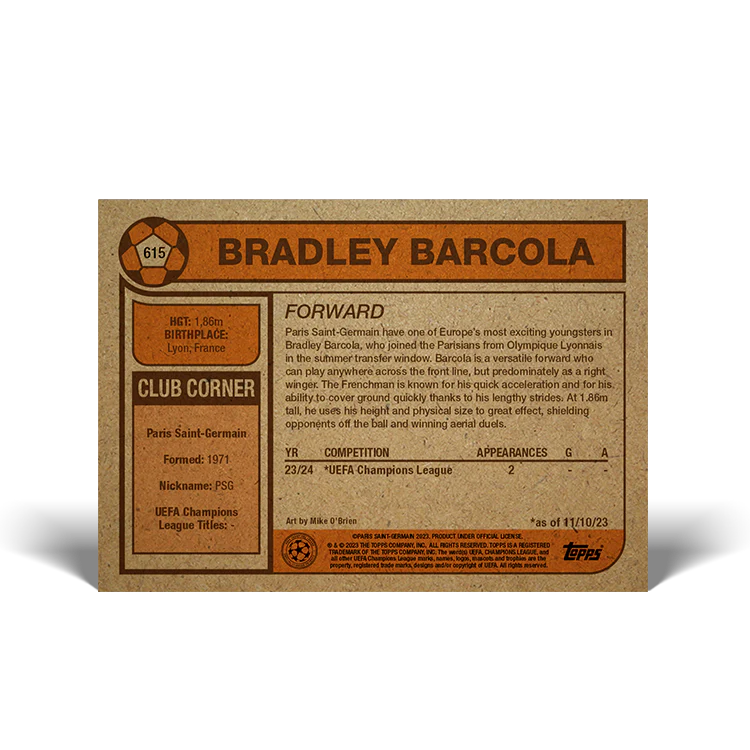 Topps UK - UCC Living Set Card #615 - Bradley Barcola