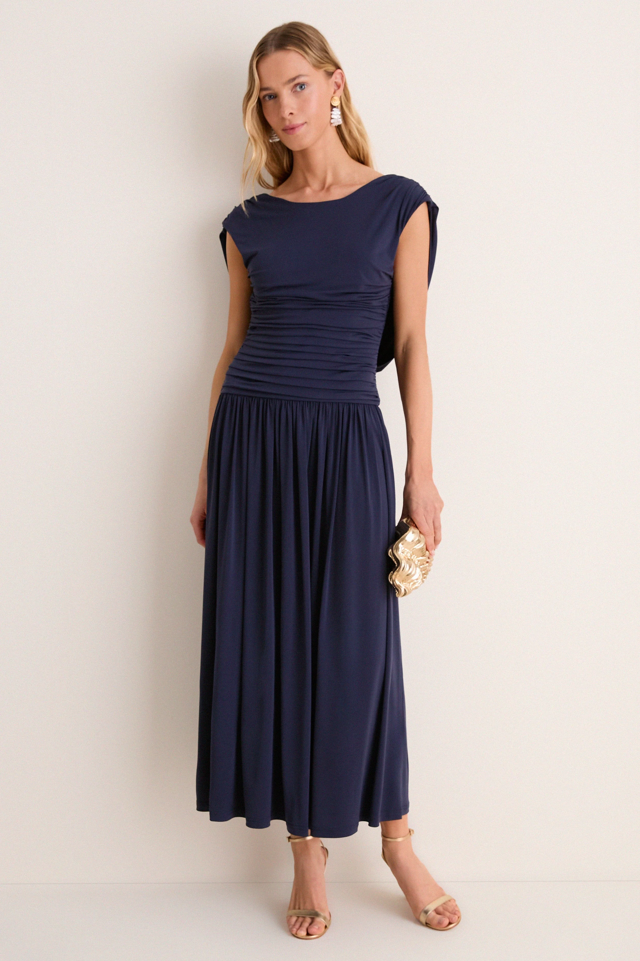 Navy Crepe Jersey Luciana Dress