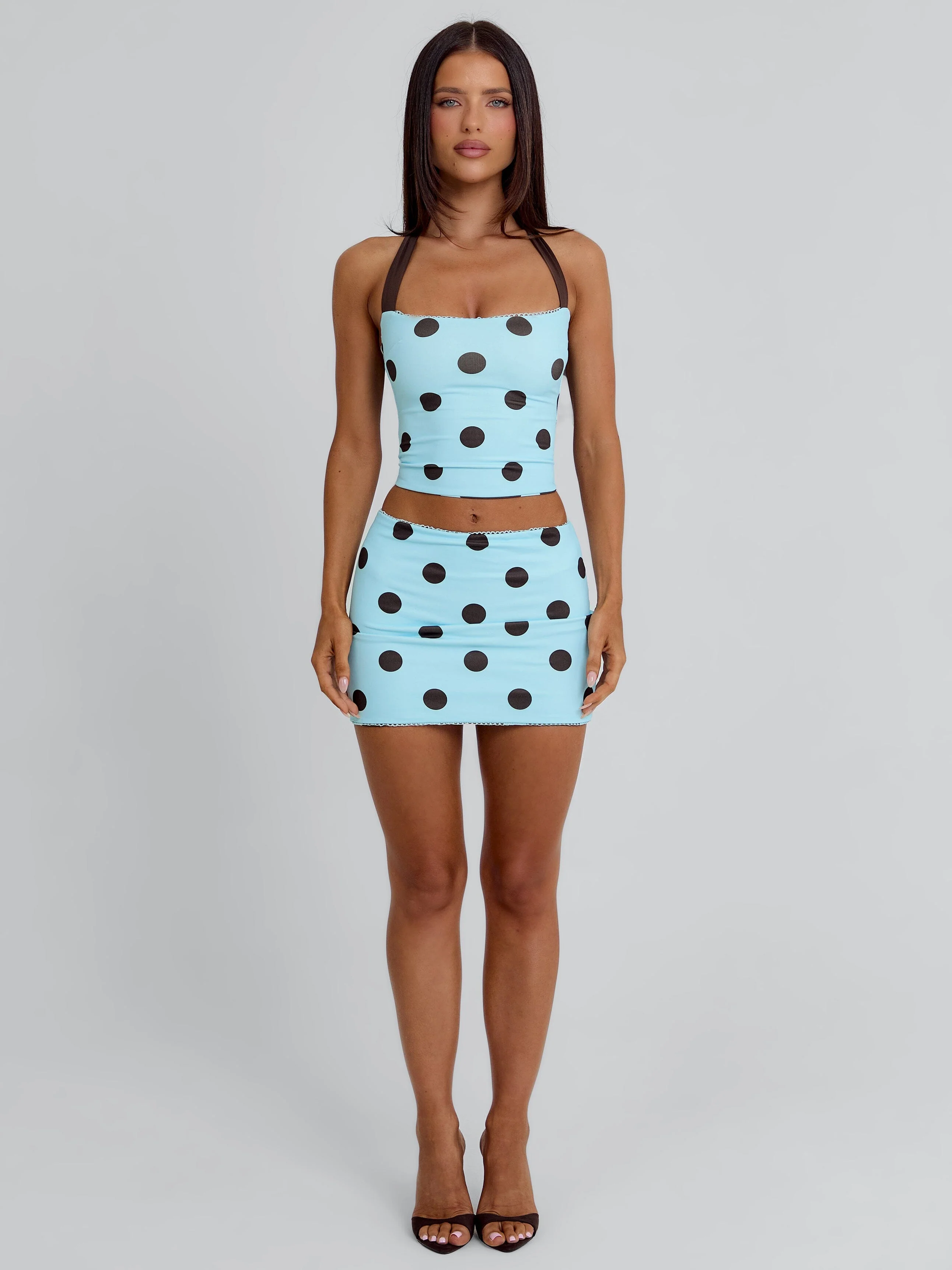 Lula Reversible Top Blue And Chocolate Polka Dot