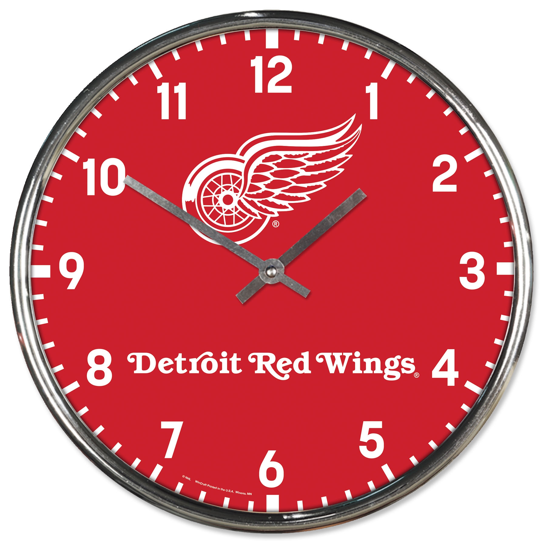 Detroit Red Wings Chrome NHL Team Design Wall Clock