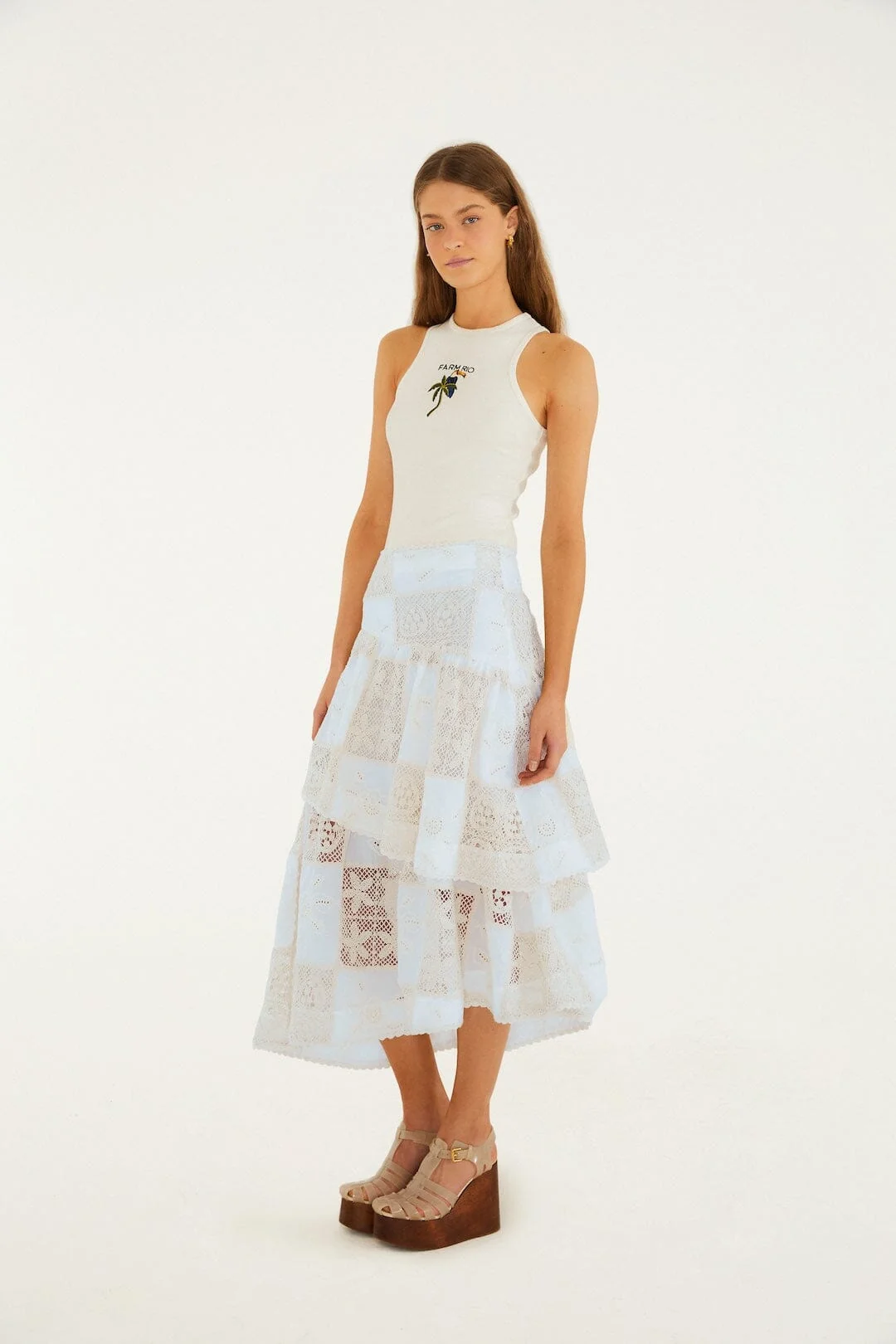 Off-White Scarf Eyelet Layered Maxi Skirt