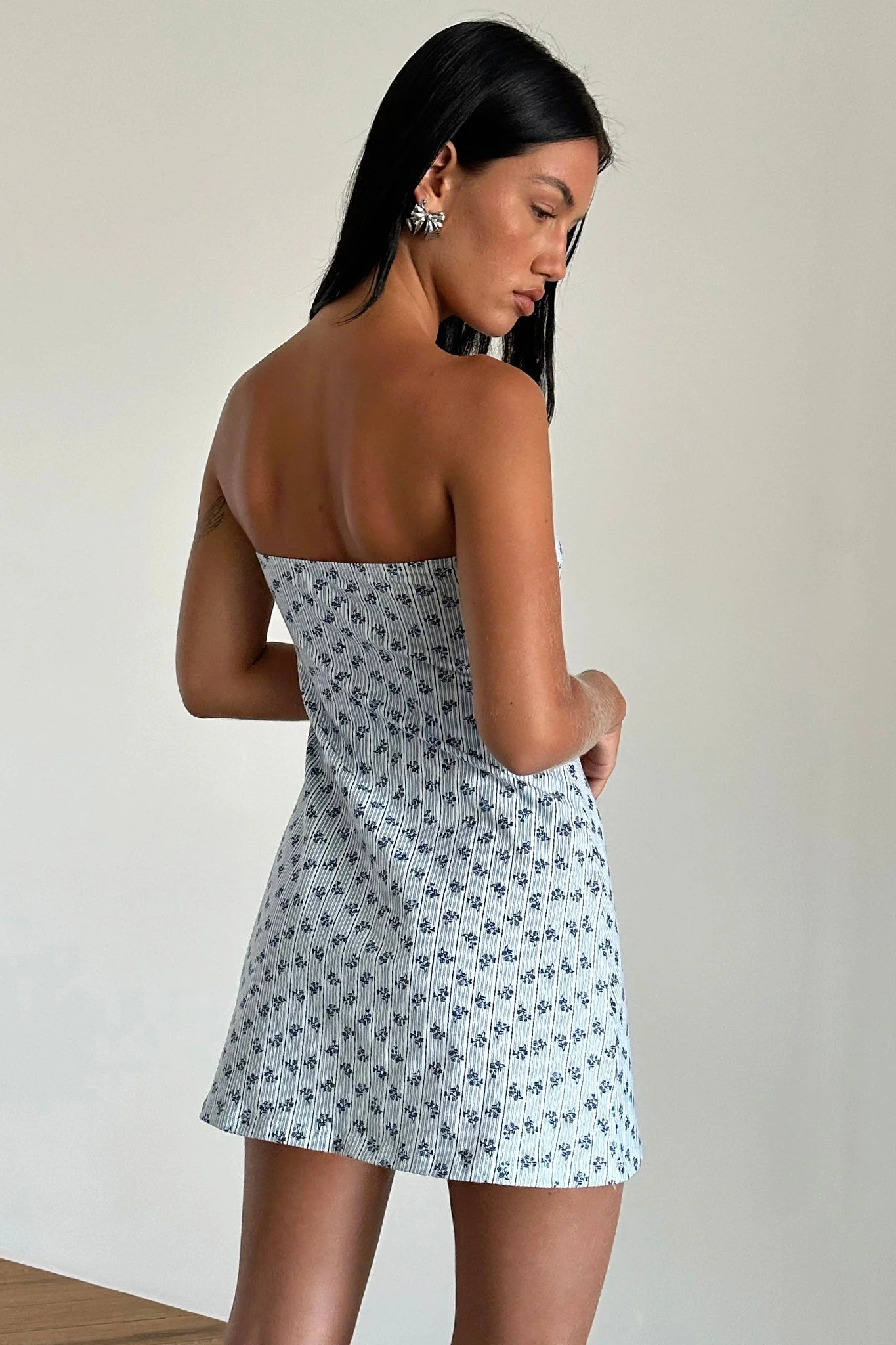 Javaya Bandeau Mini Dress Blue Stripe