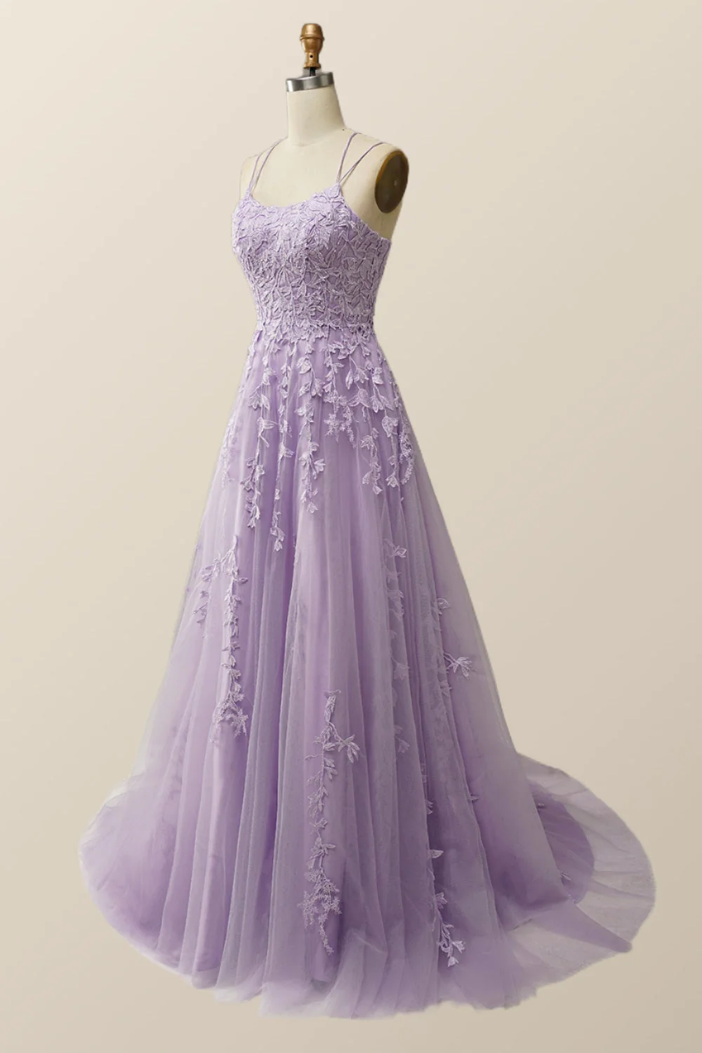 Lavender Lace Appliques A-line Long Formal Dress