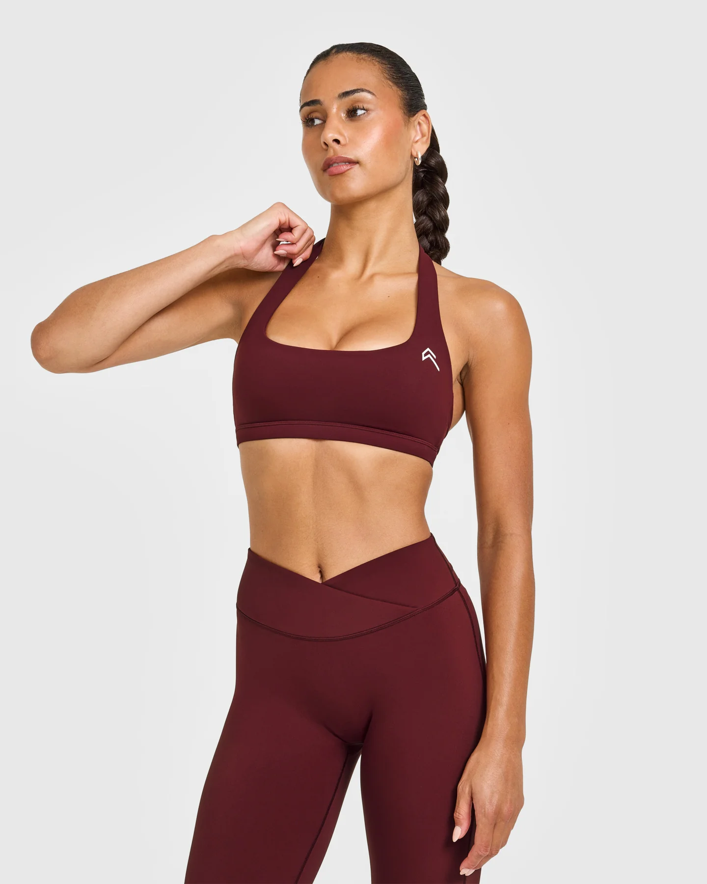 EasyLift™ Halter Bralette with White Logo | Rosewood