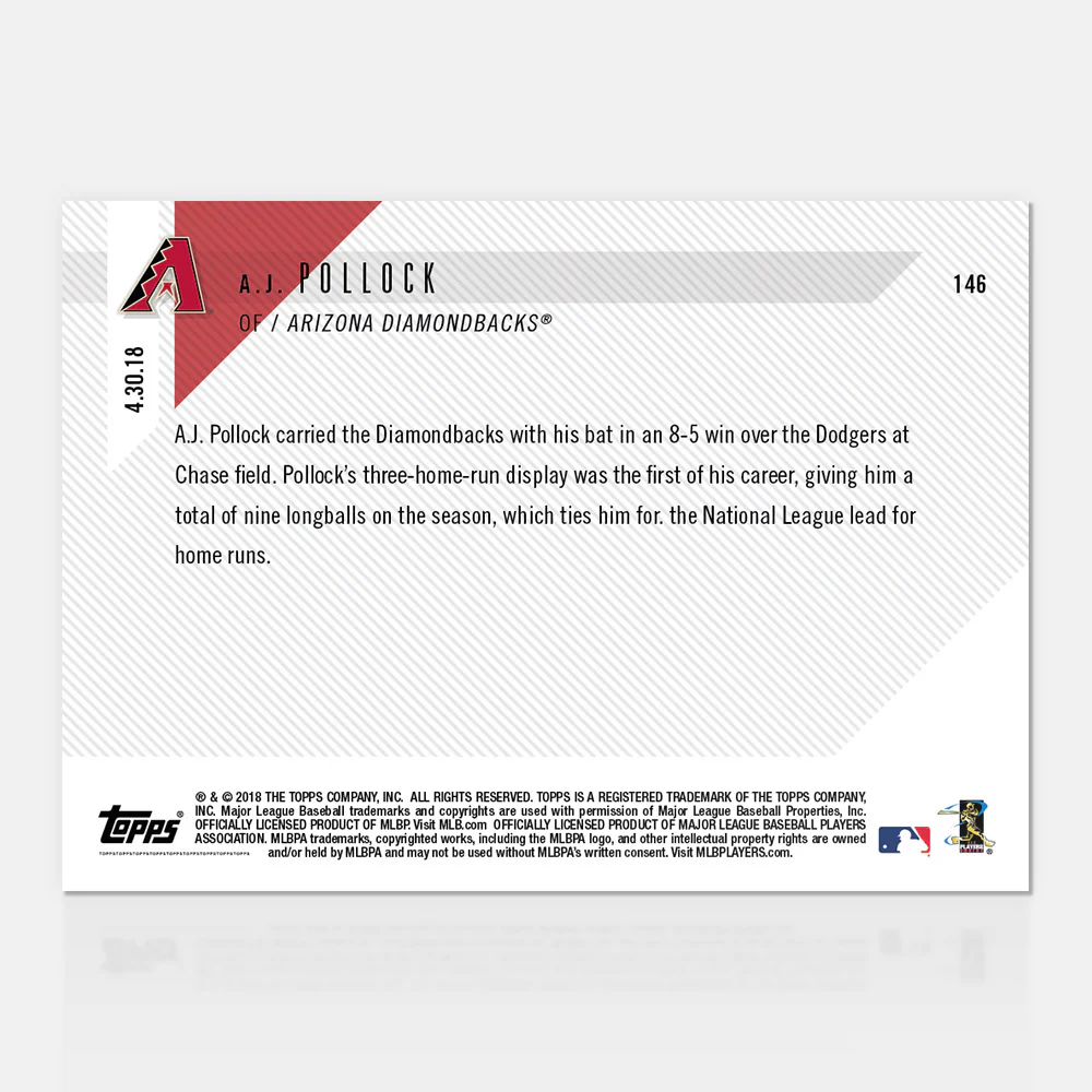 A.J. Pollock - 04/30/2018 TOPPS NOW® Card 146 - Print Run: 229