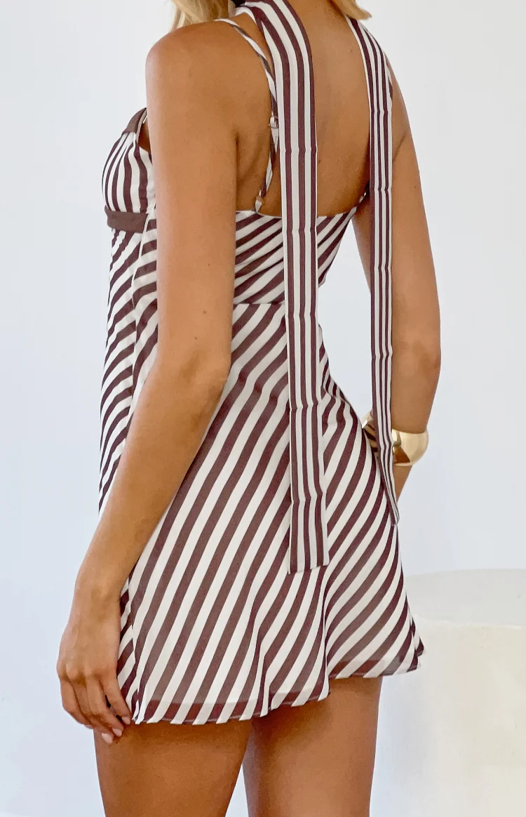 Arti Brown Stripe Scarf Micro Mini Dress