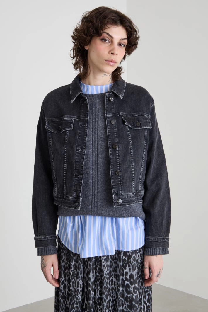 Boxy fit denim jacket - BLACK