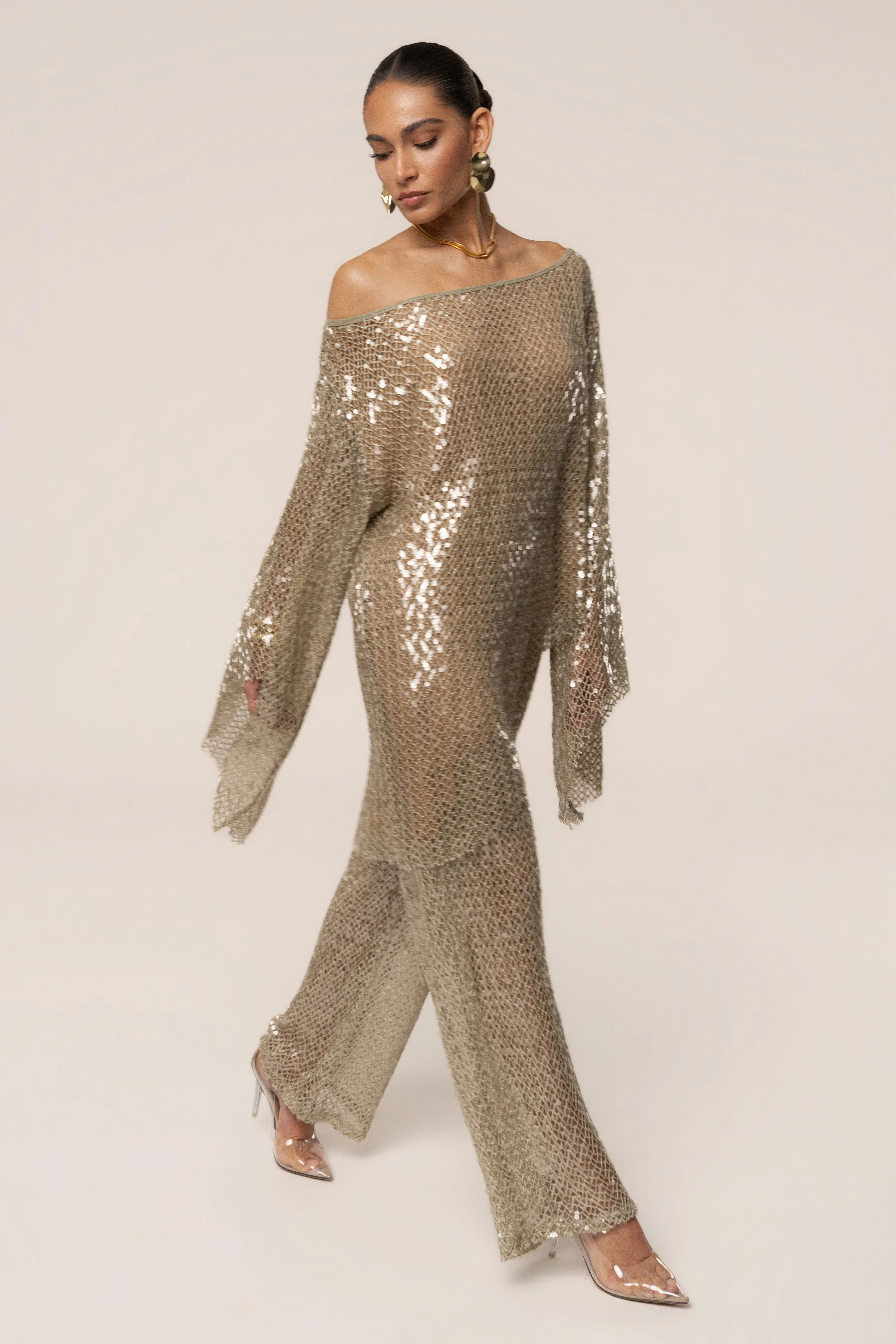 Sage Sheer Glow Sequin Top
