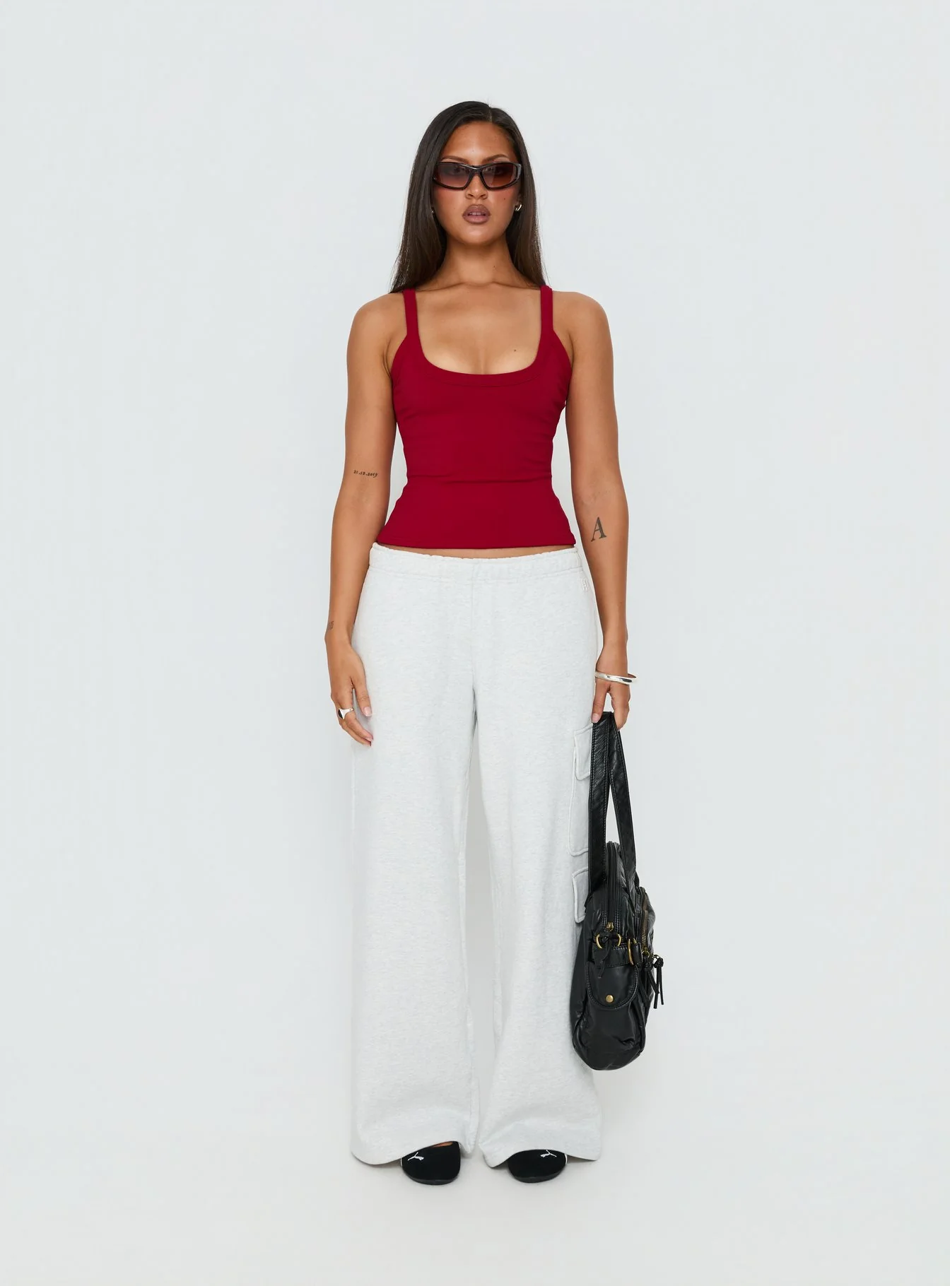 Kasper Cinched Longline Tank Top Wine