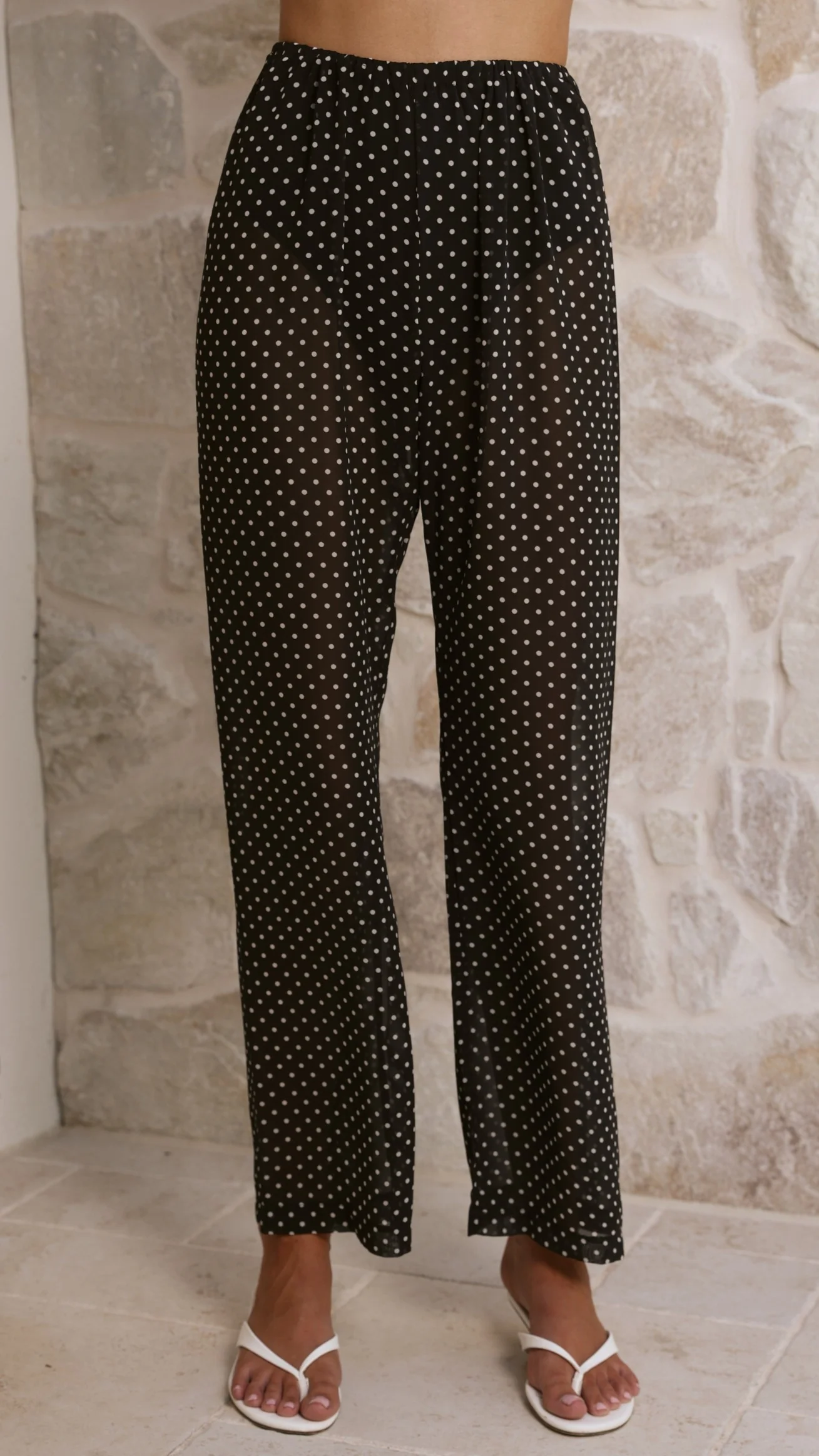 Reda Semi Sheer Pants - Black/White Spot