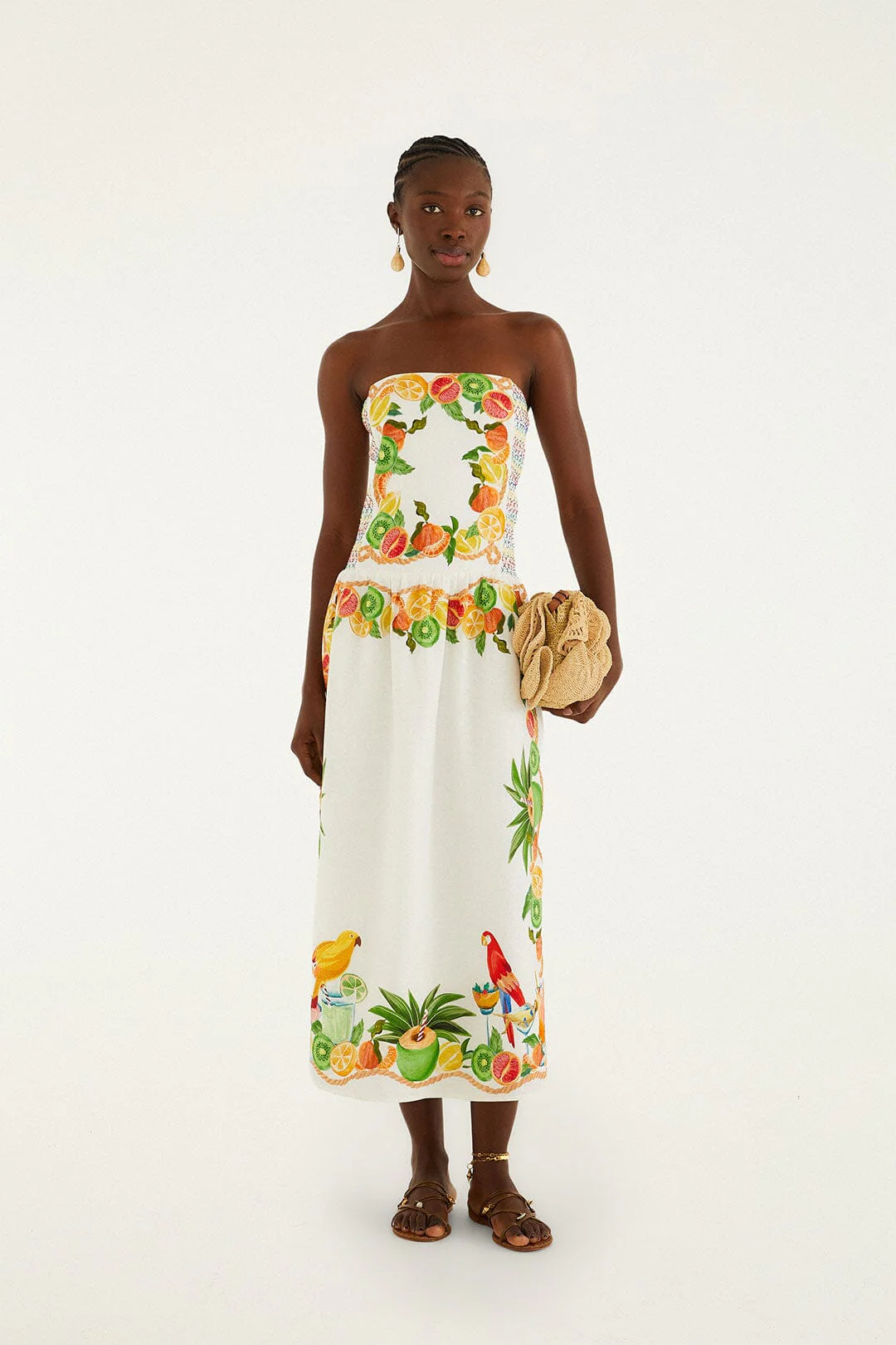 Off-White Biricutico Scarf Smocked Strapless Maxi Dress
