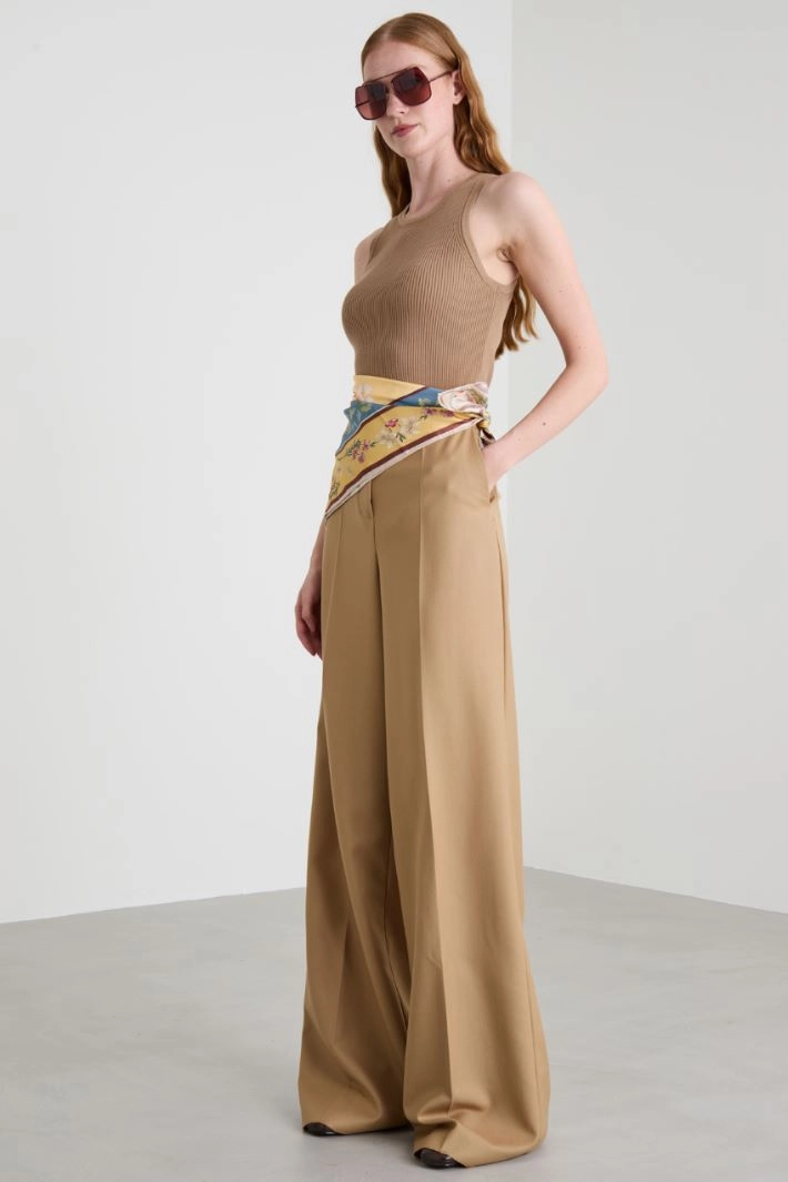 Wide-leg gabardine trousers - CAMEL