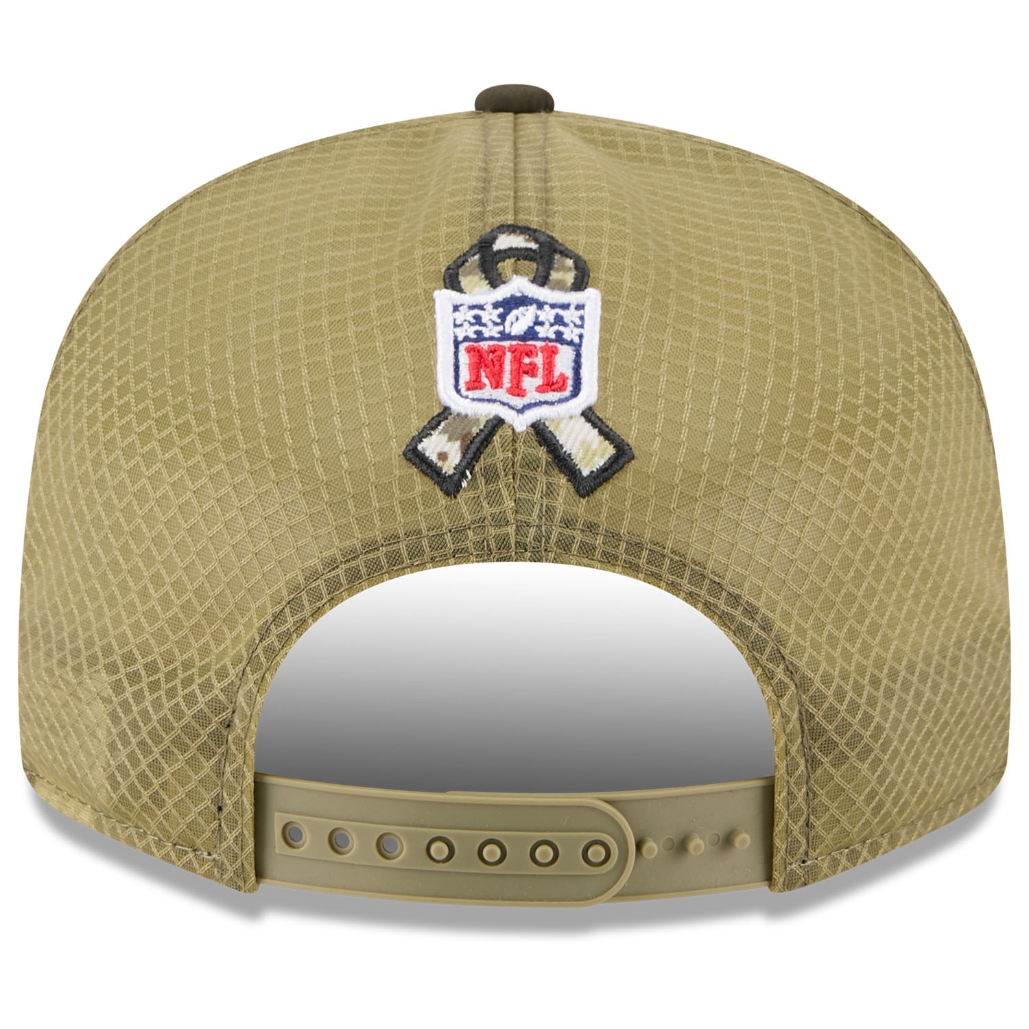 Los Angeles Rams 2025 NFL Salute to Service 9FIFTY Split Panel Trucker Snapback Cap Olive