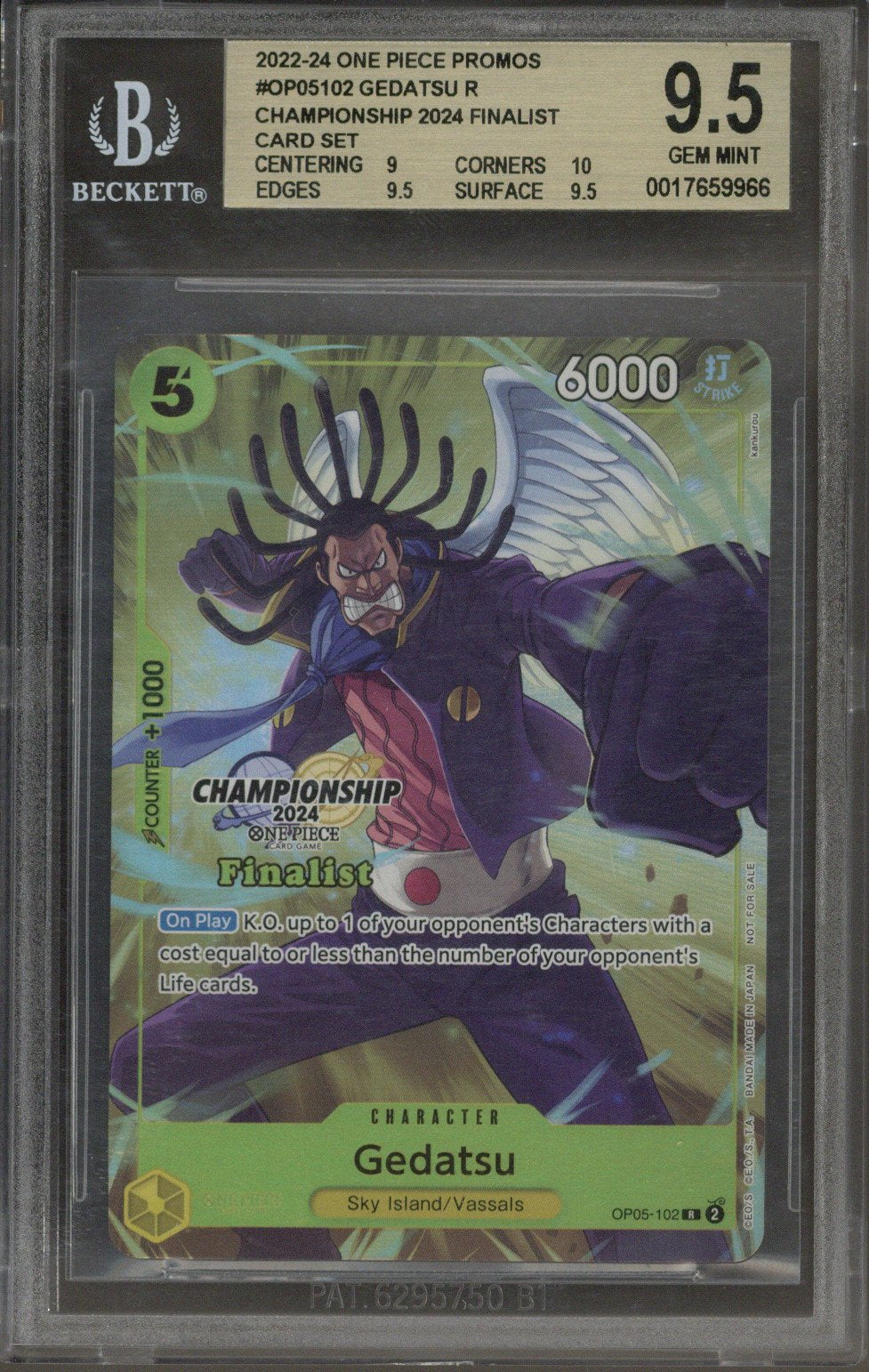 2022-24 One Piece Promos Gedatsu Championship 2024 Finalist #102 BGS 9.5