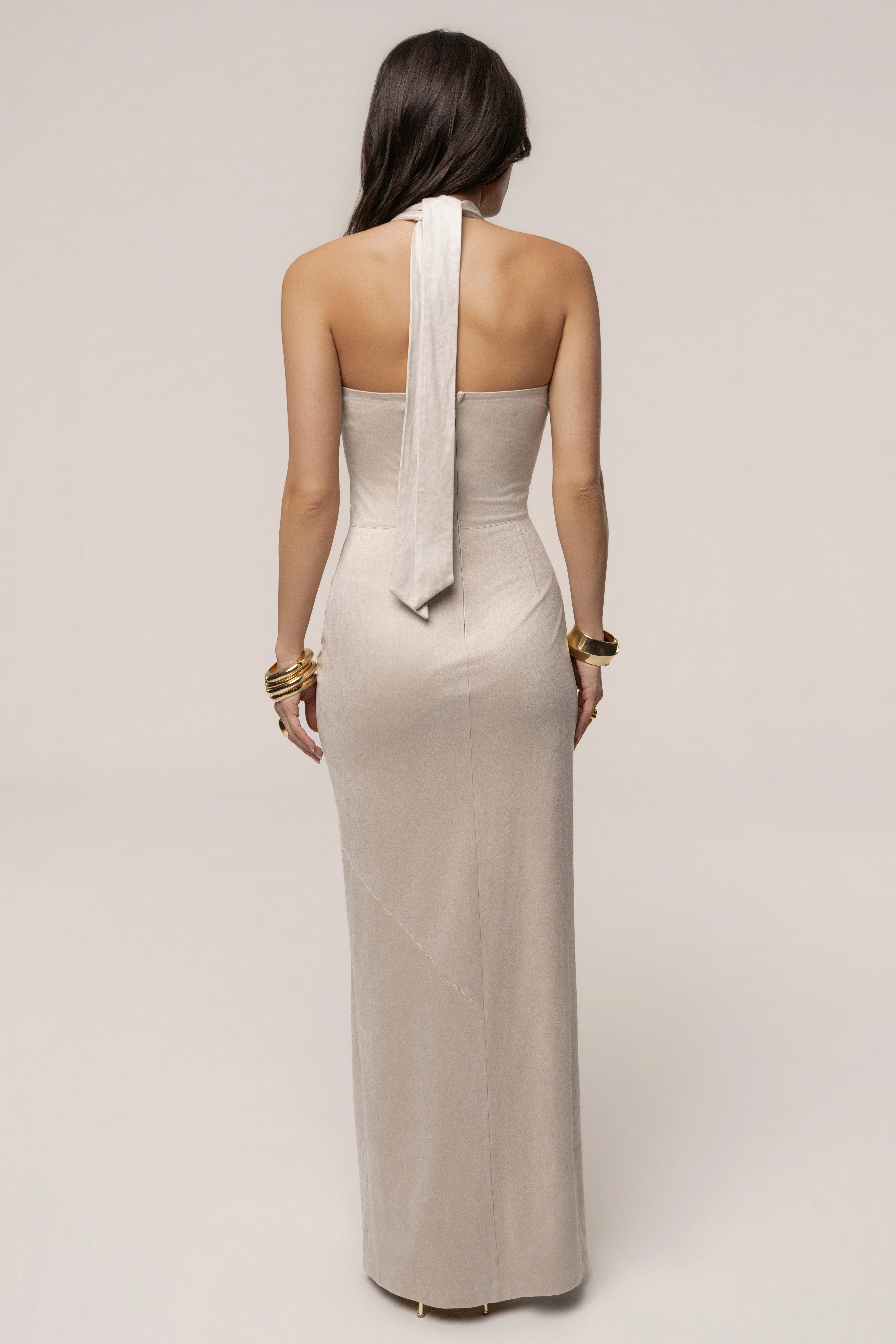 Beige Charlotte Halter Maxi Dress