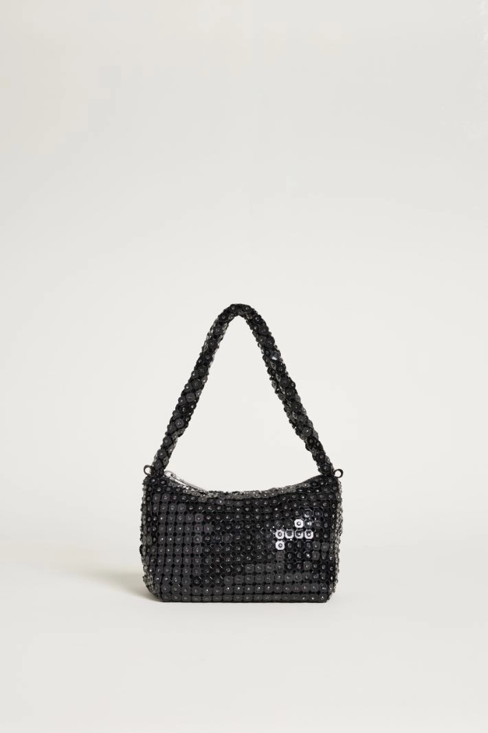 Rhinestone-embellished mesh mini bag - BLACK