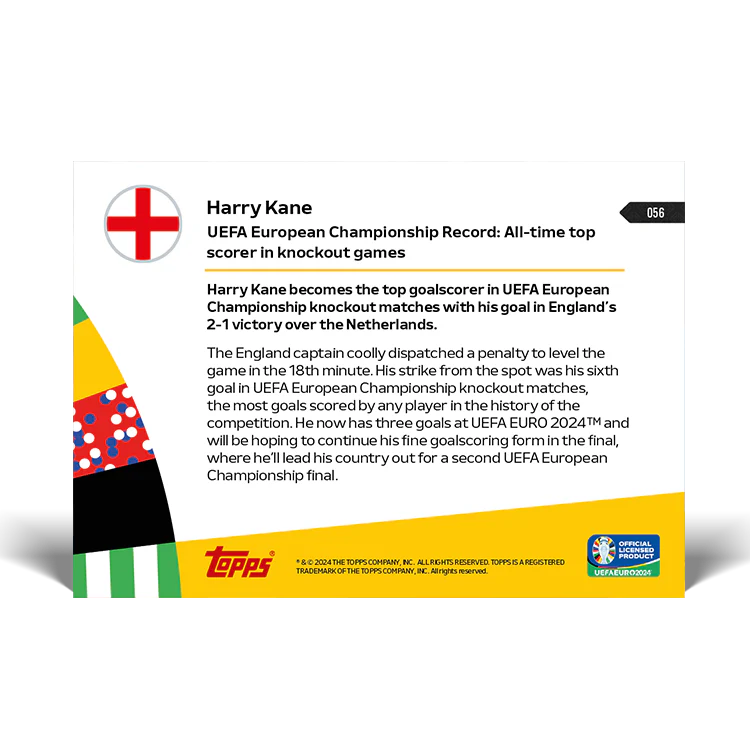 Harry Kane - UEFA European Championship Record: All-time top scorer in knockout games - EURO 2024 TOPPS NOW® Card 56