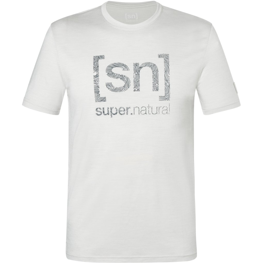 SUPER.NATURAL Logo Lines Bio Tee Men - White Stone Melange/Turbulence Blue