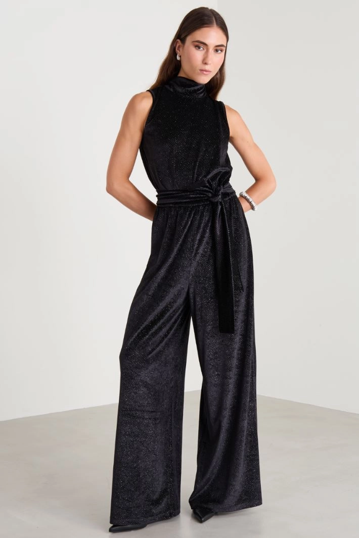Velvet jumpsuit - BLACK