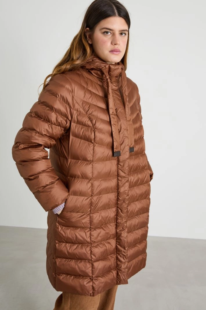 Long hooded padded coat - TOBACO