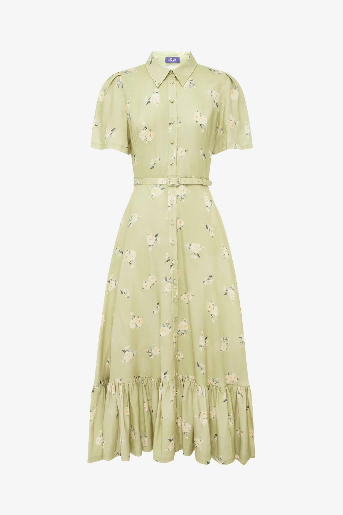 Becca Short Sleeve Midi Dress - Pistachio Rose Print